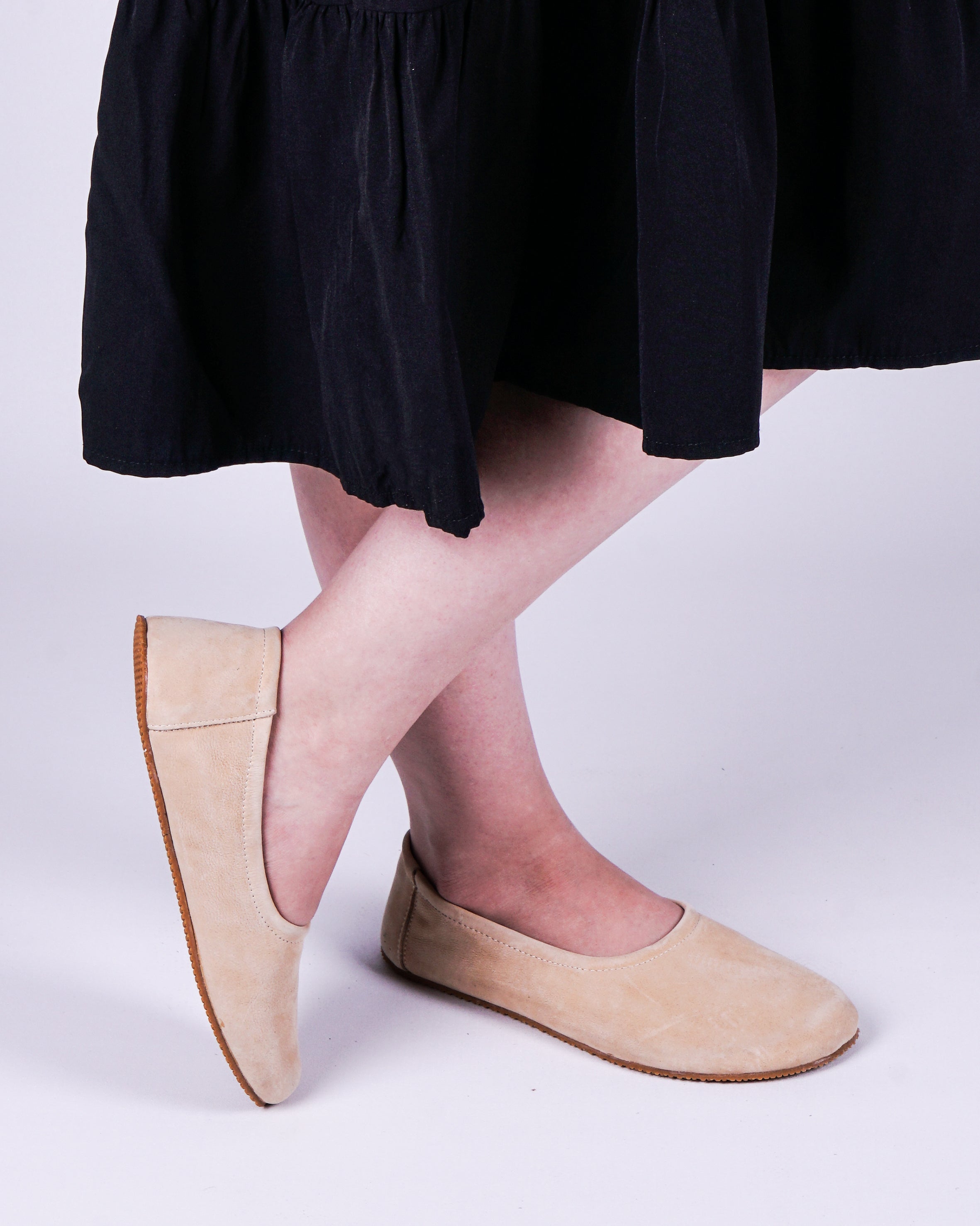 Cream Women Flat Ballets Wide Barefoot Nubuck Leather Handmade 