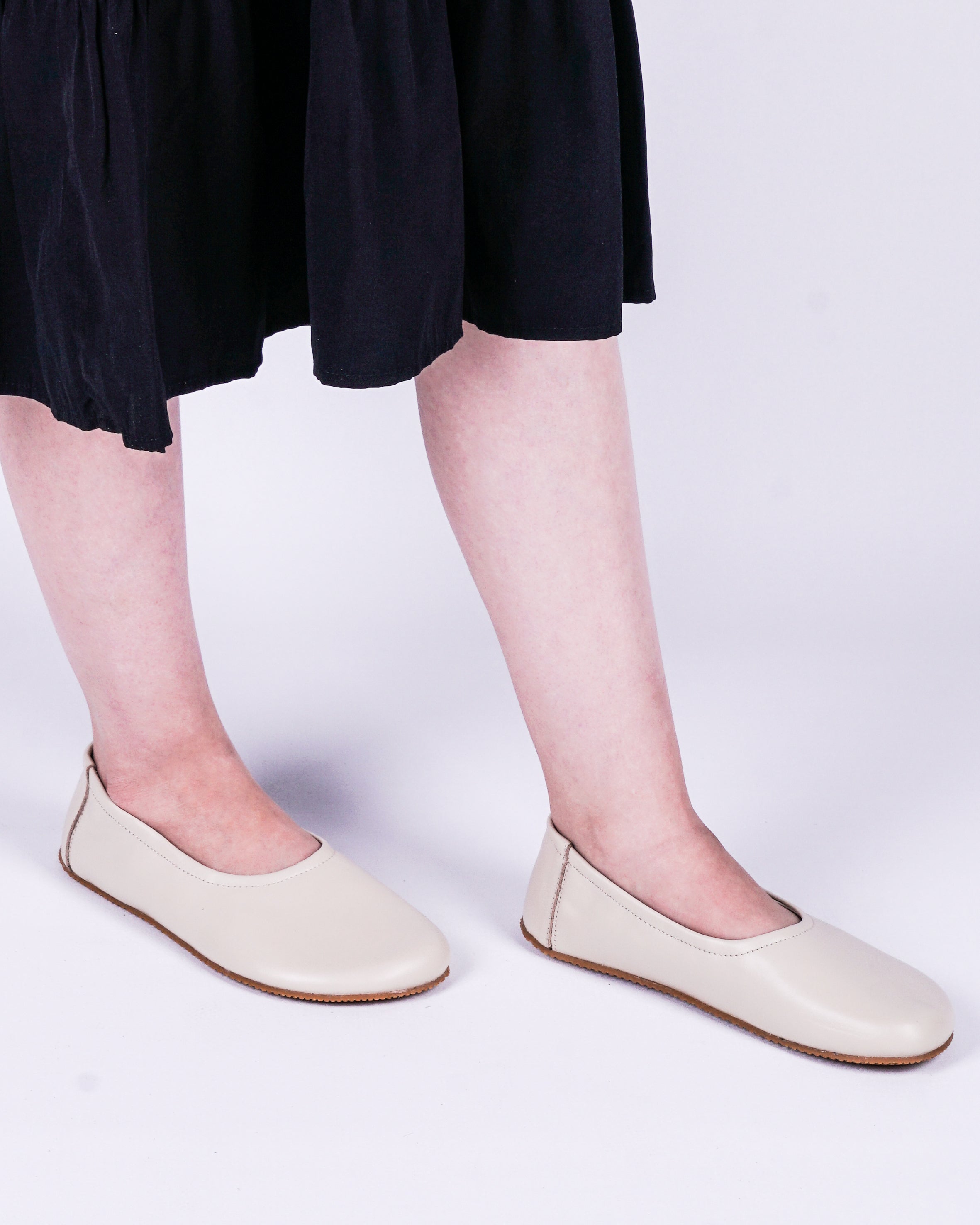 Cream Women Flat Ballets Wide Barefoot Smooth Leather Handmade