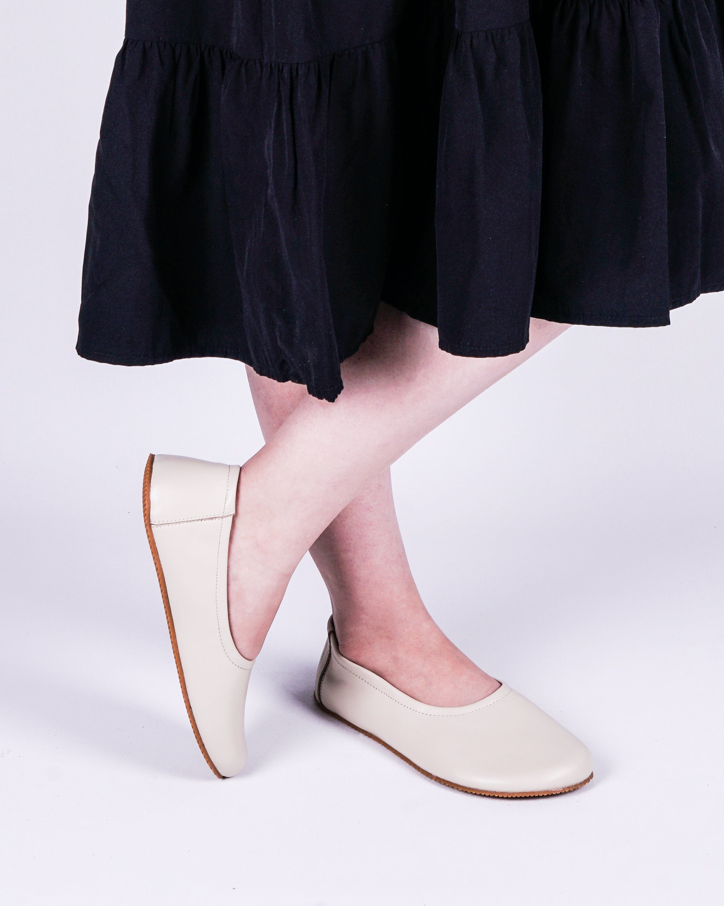 Cream Women Flat Ballets Wide Barefoot Smooth Leather Handmade 