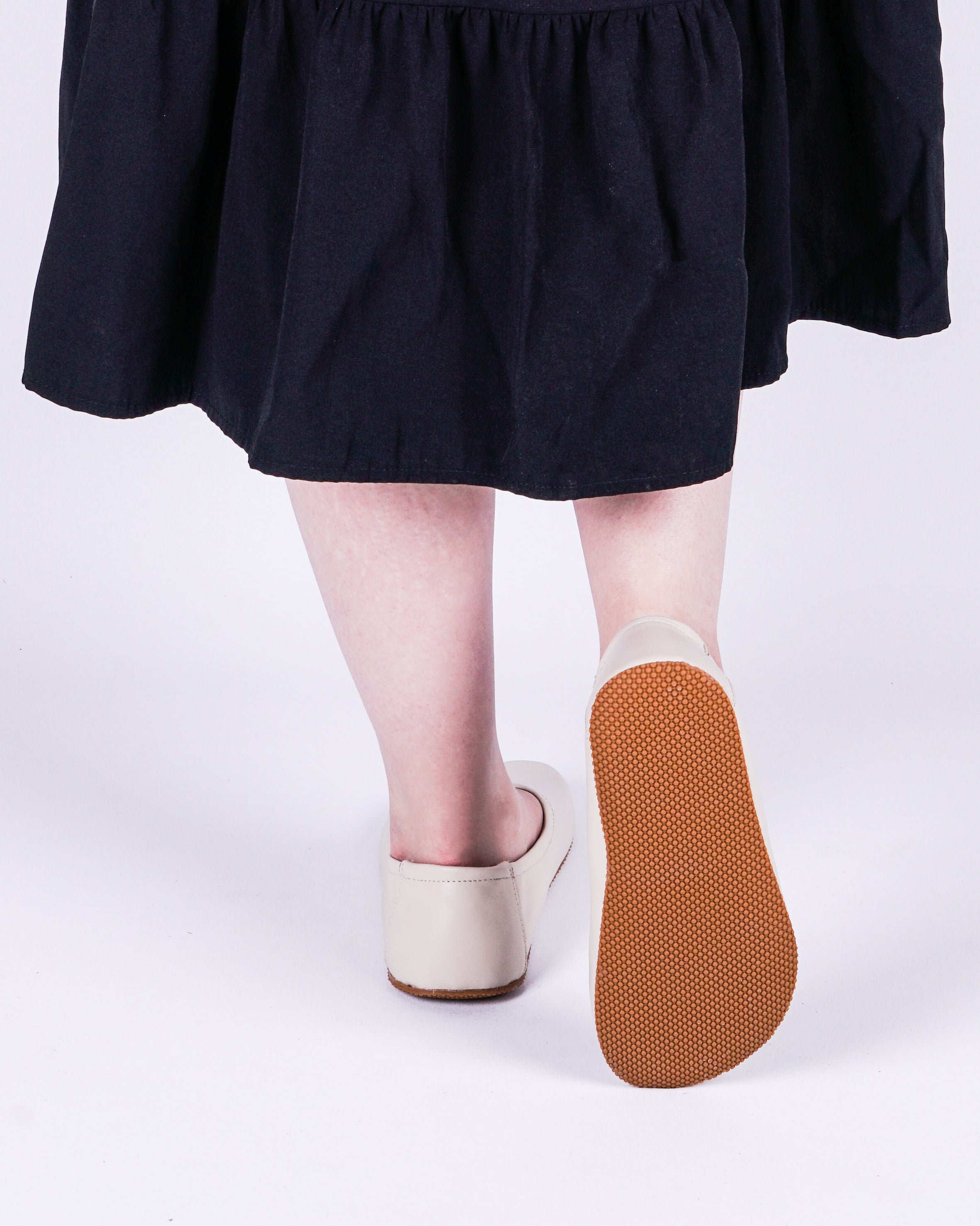 Cream Women Flat Ballets Wide Barefoot Smooth Leather Handmade 