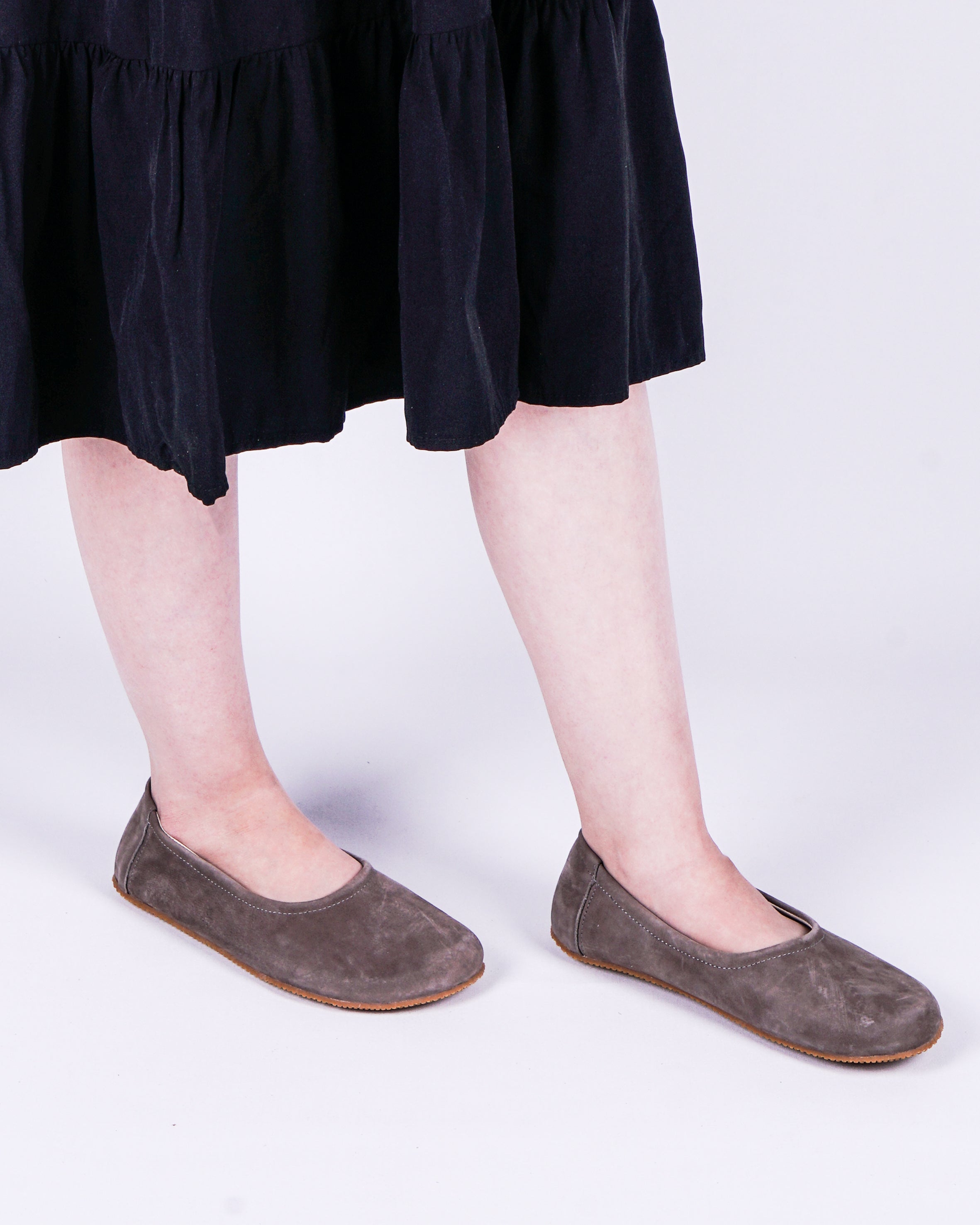 Smoked Women Flat Ballets Wide Barefoot Nubuck Leather Handmade 