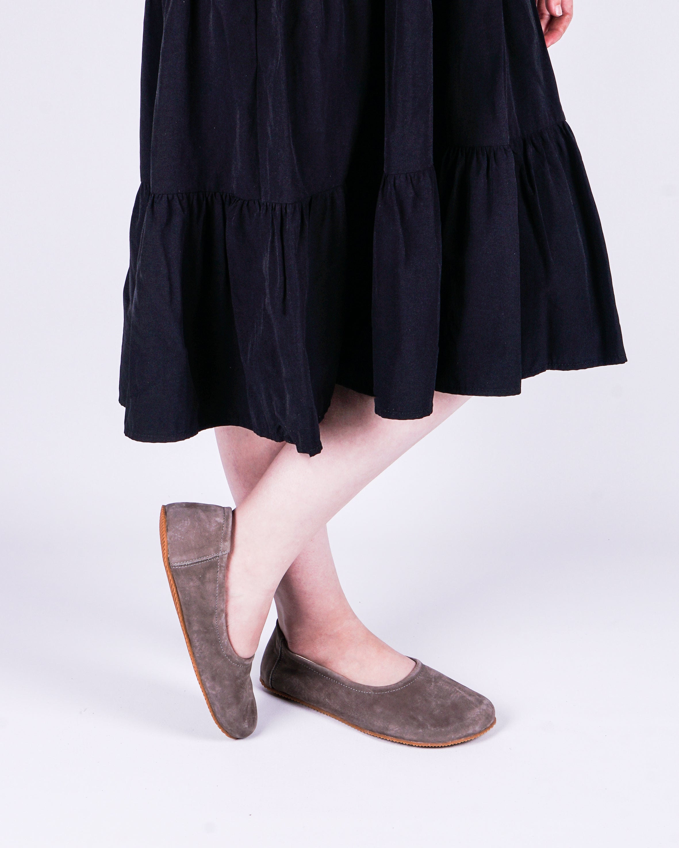 Smoked Women Flat Ballets Wide Barefoot Nubuck Leather Handmade 