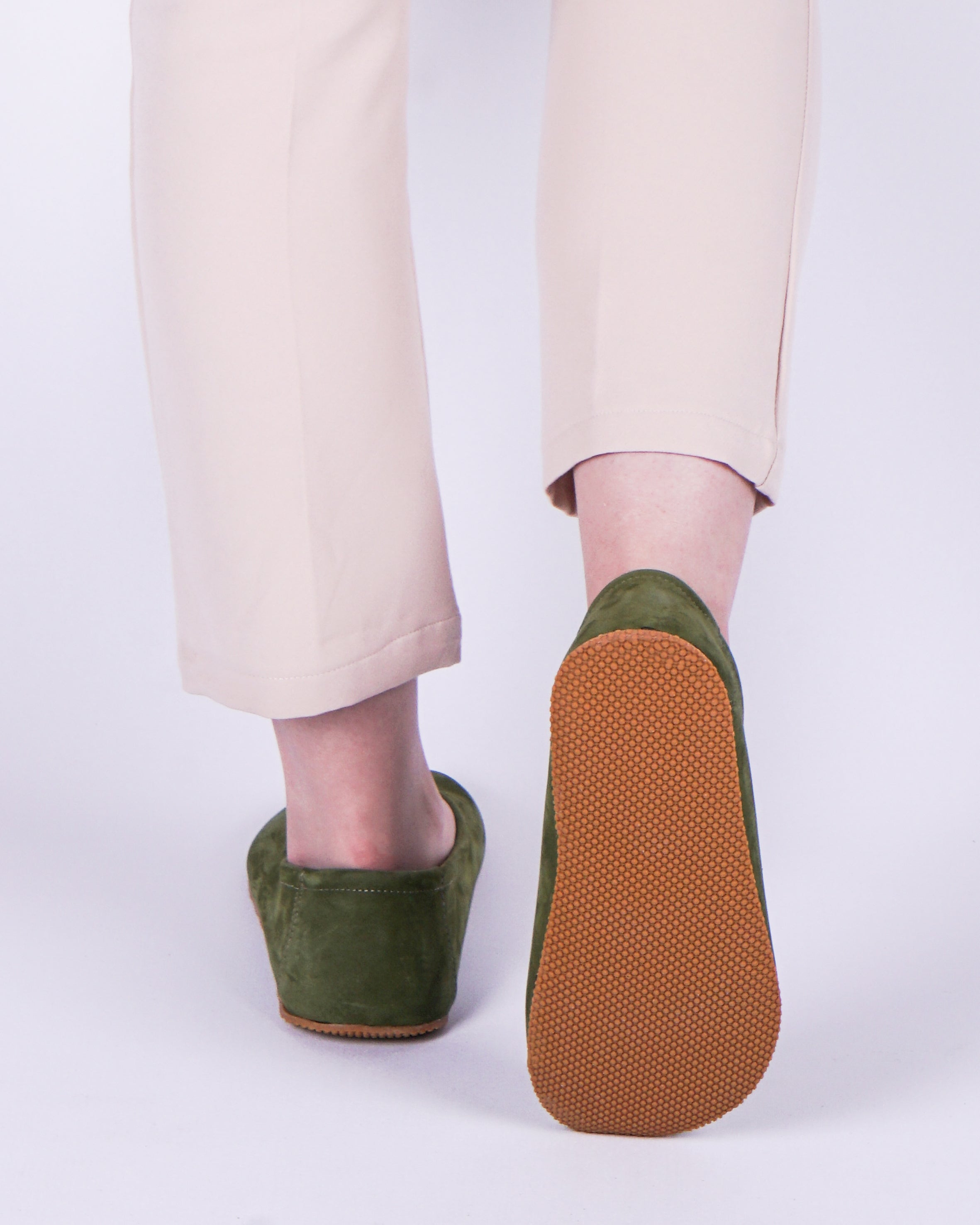 Green Women Flat Ballets Wide Barefoot Nubuck Leather Handmade 