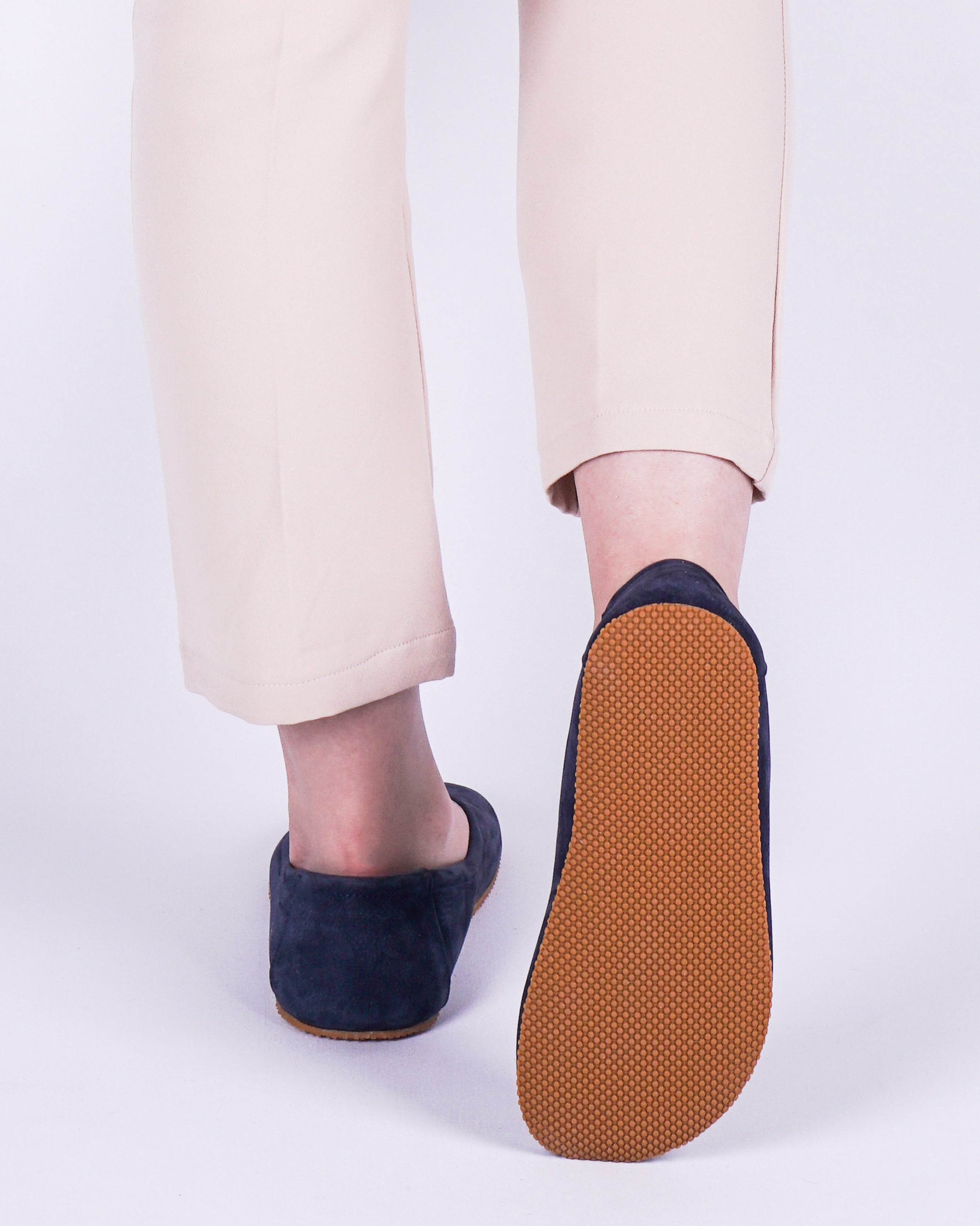 Navy Blue Women Flat Ballets Wide Barefoot Nubuck Leather Handmade 