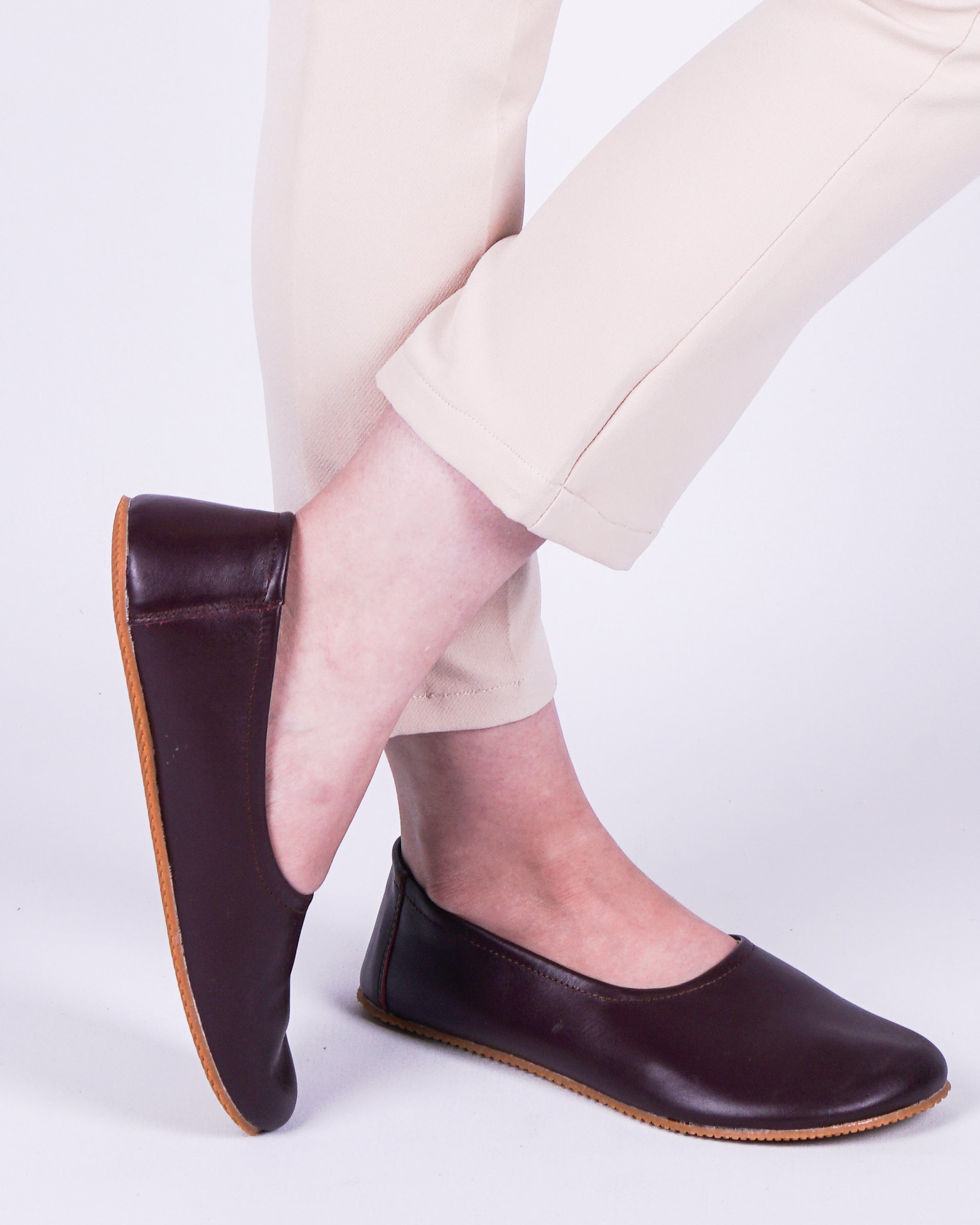 Dark Brown Women Flat Ballets Wide Barefoot Smooth Leather Handmade 