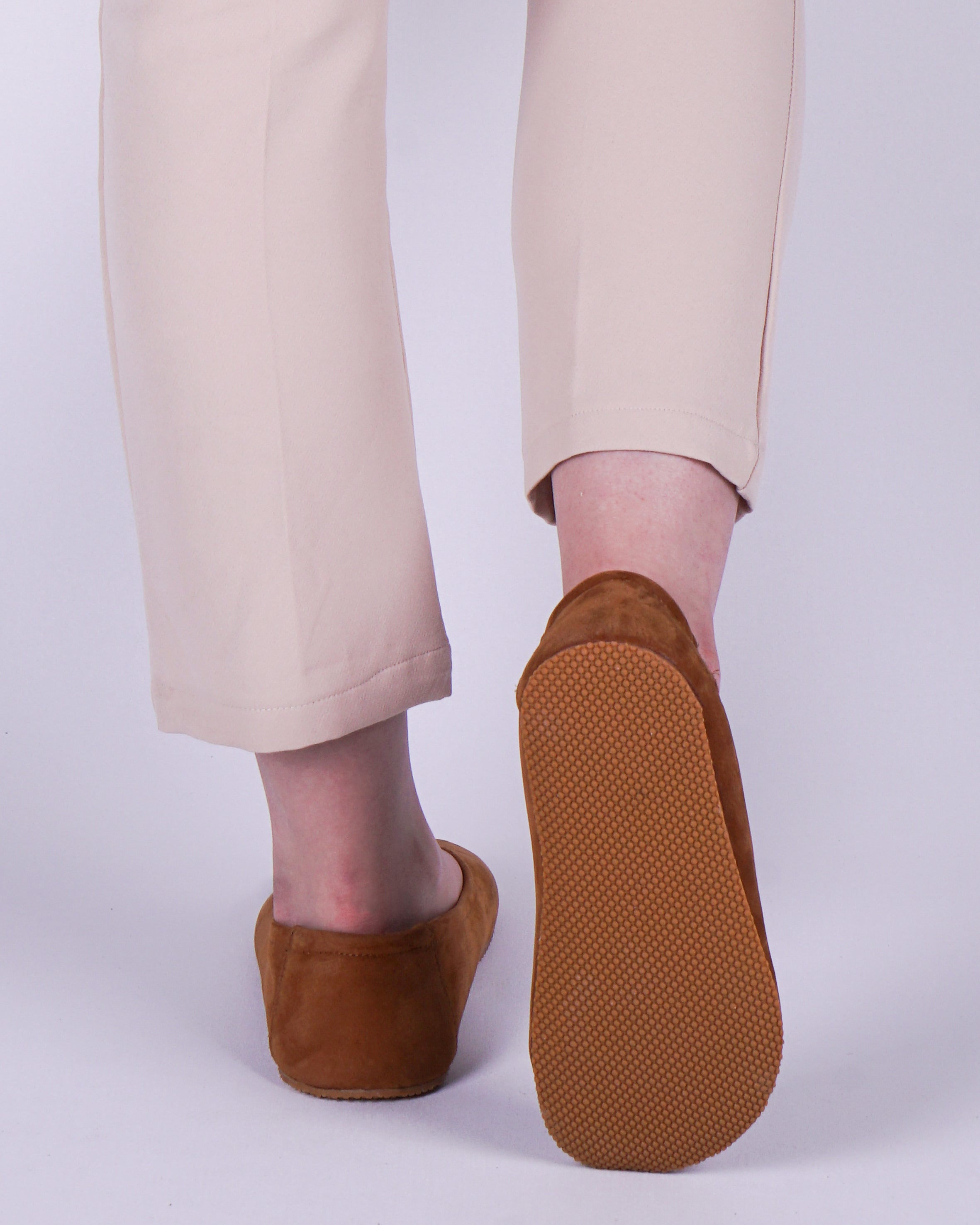 Tan Women Flat Ballets Wide Barefoot Nubuck Leather Handmade 