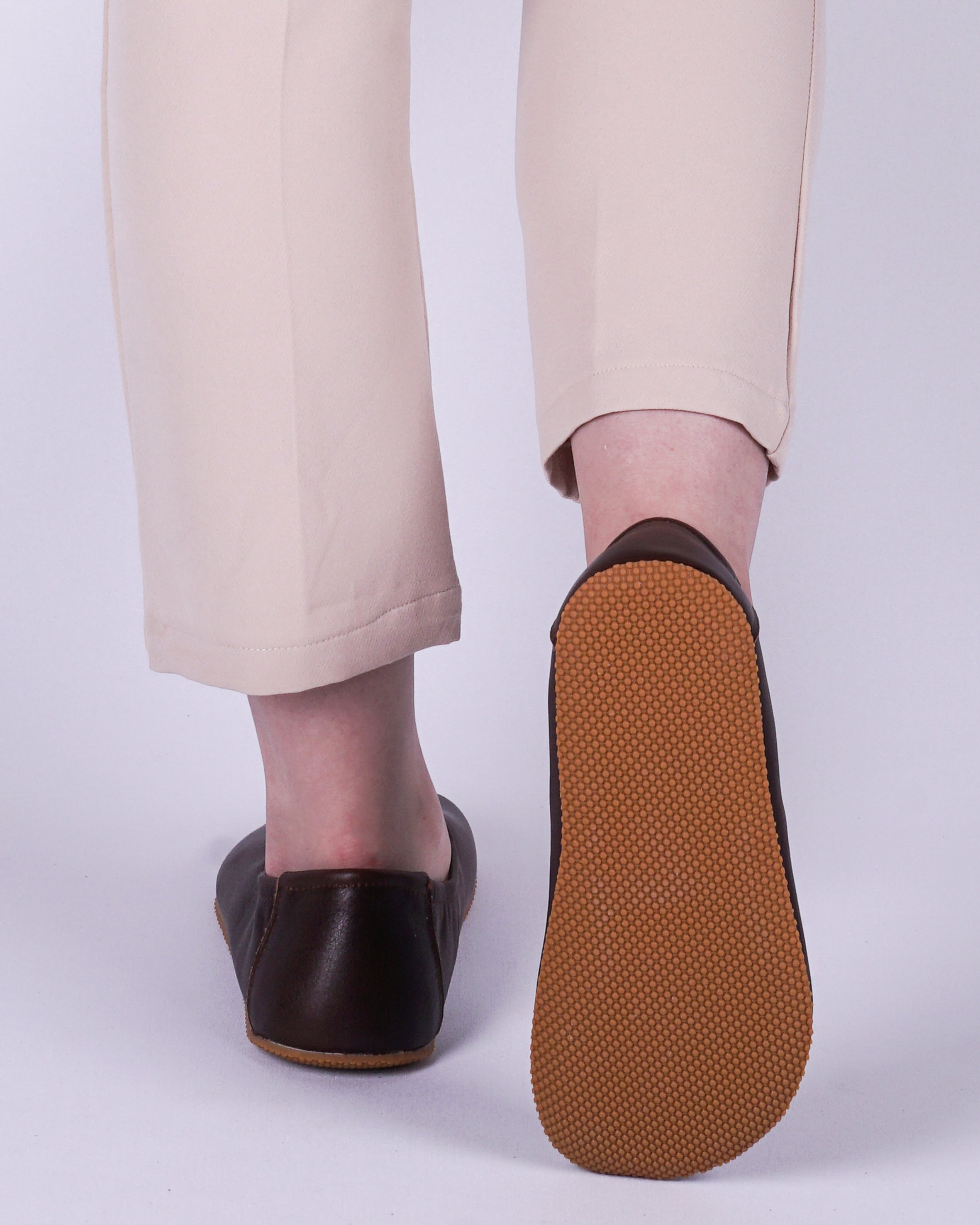 Dark Brown Women Flat Ballets Wide Barefoot Smooth Leather Handmade 
