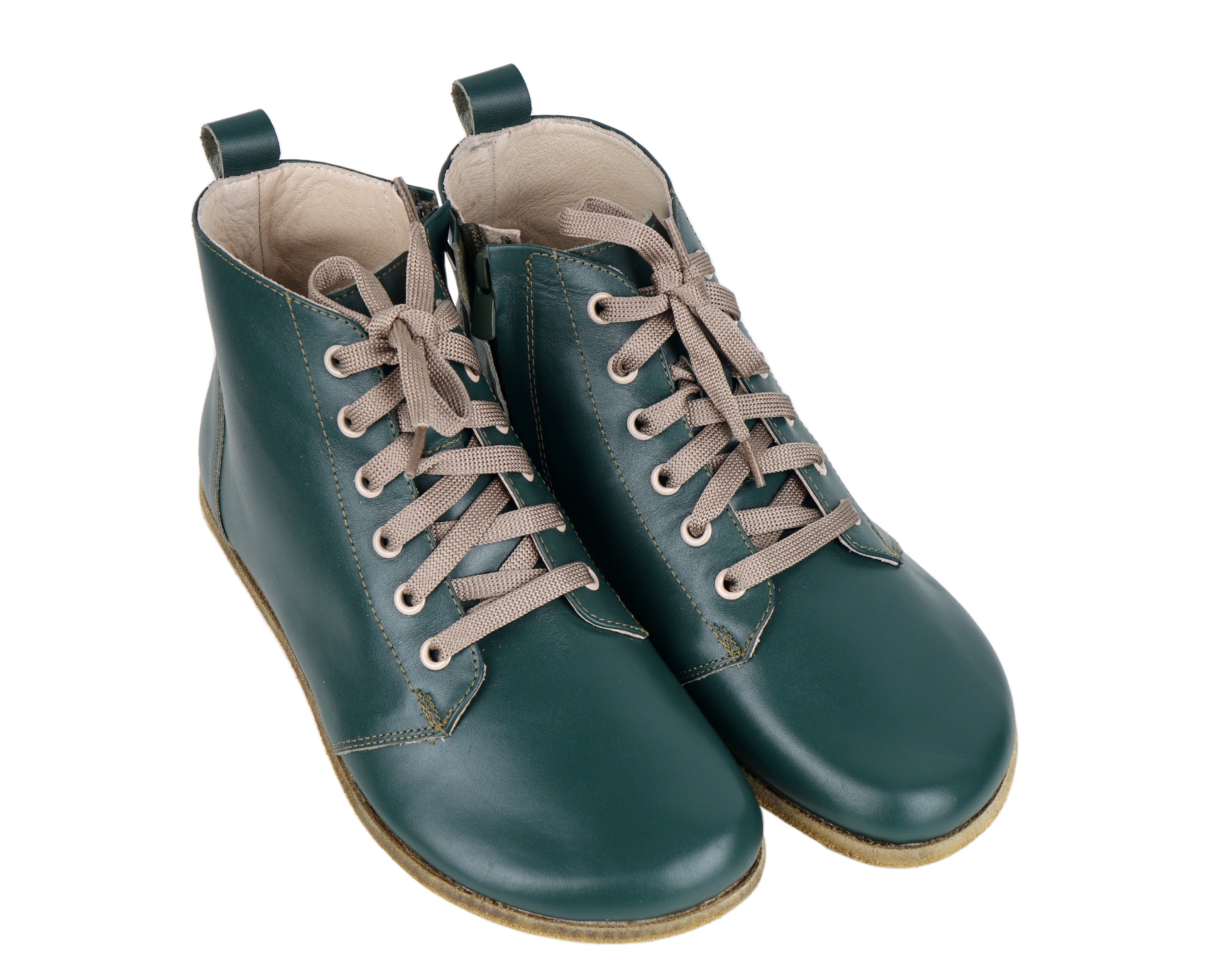 Green Short Boots Wide Barefoot Smooth Leather Handmade Shoes