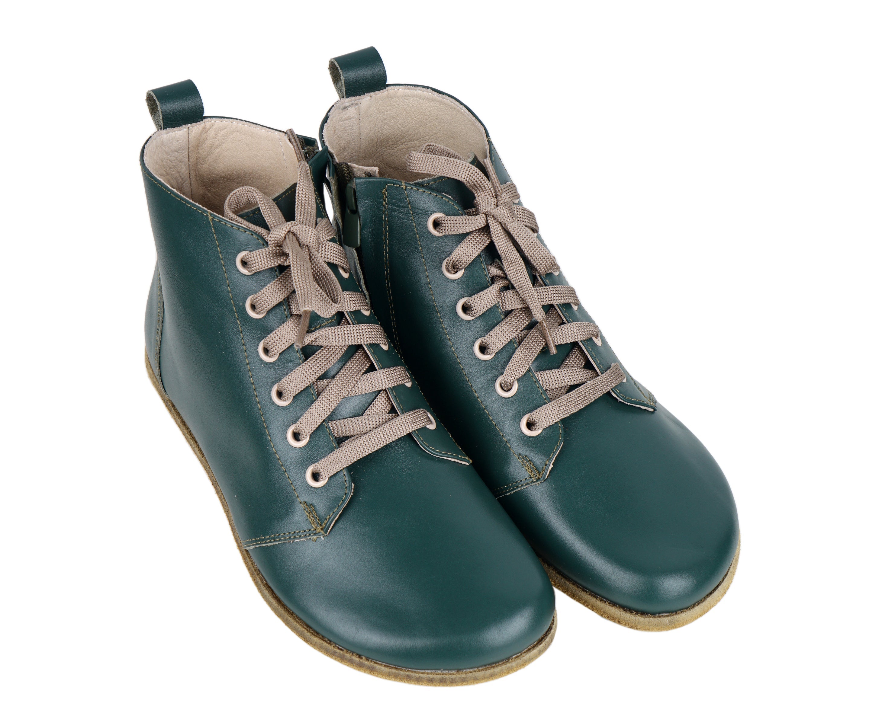 Green Short Boots Wide Barefoot Smooth Leather Handmade Shoes 