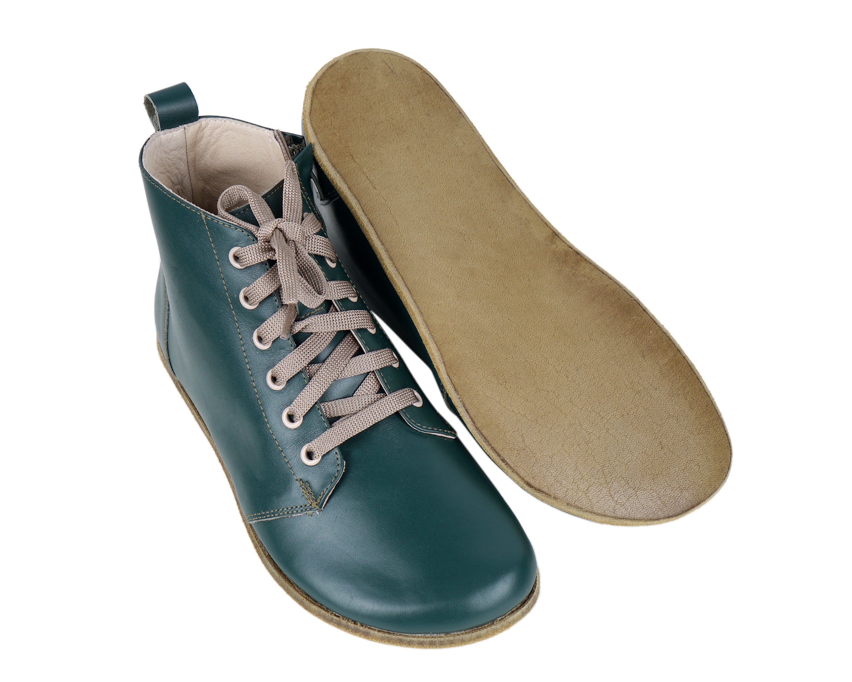 Green Short Boots Wide Barefoot Smooth Leather Handmade Shoes 