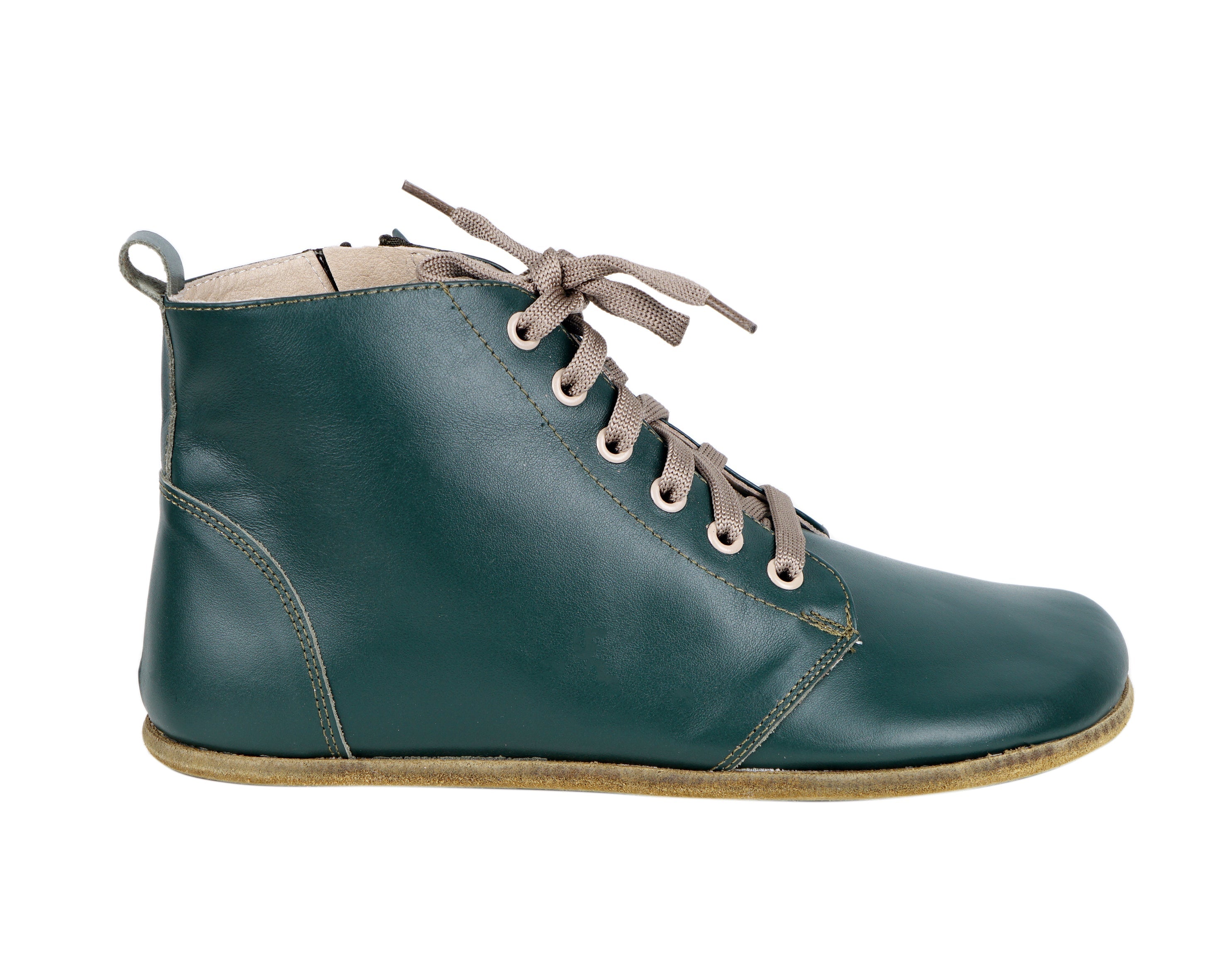 Green Short Boots Wide Barefoot Smooth Leather Handmade Shoes 