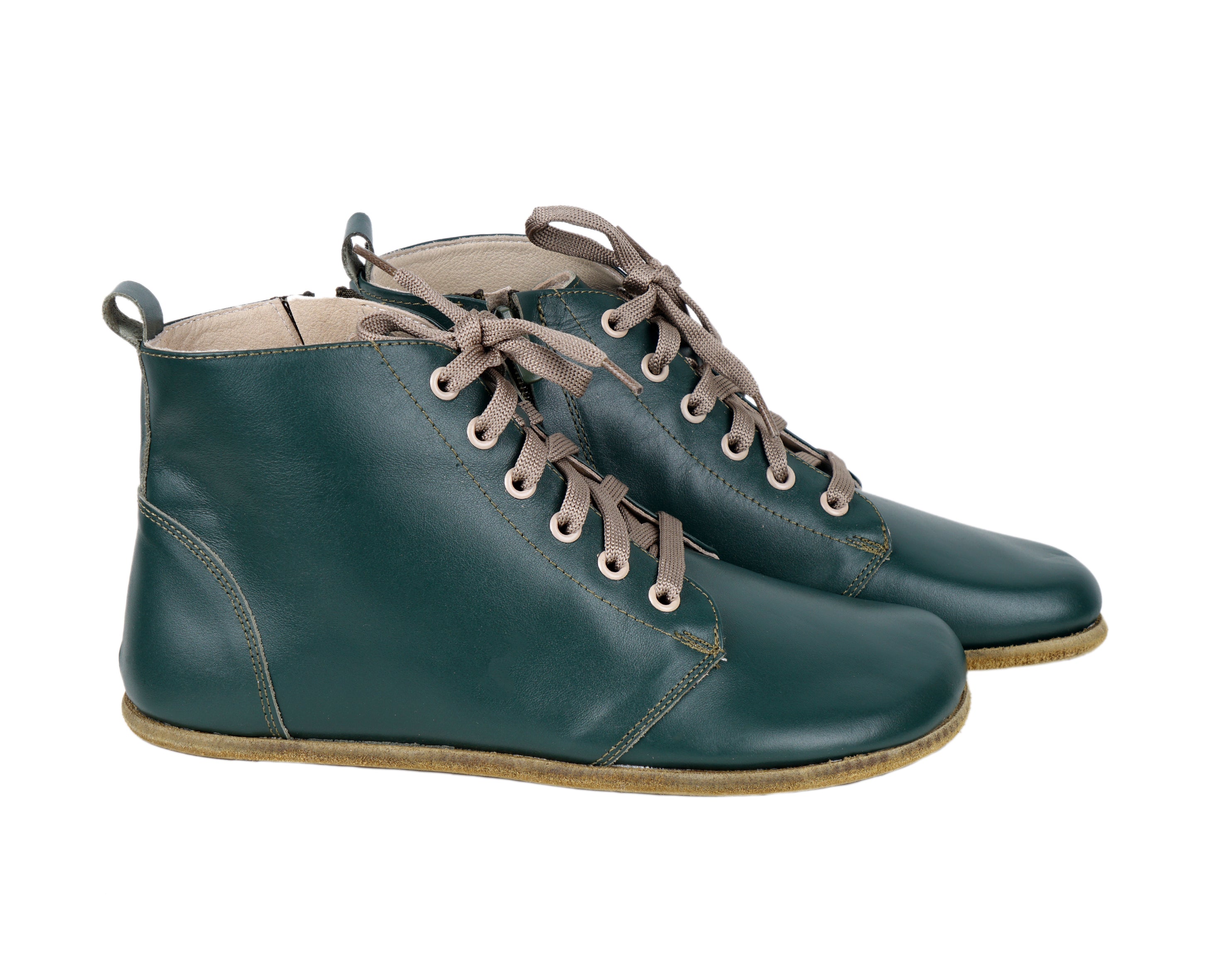 Green Short Boots Wide Barefoot Smooth Leather Handmade Shoes 