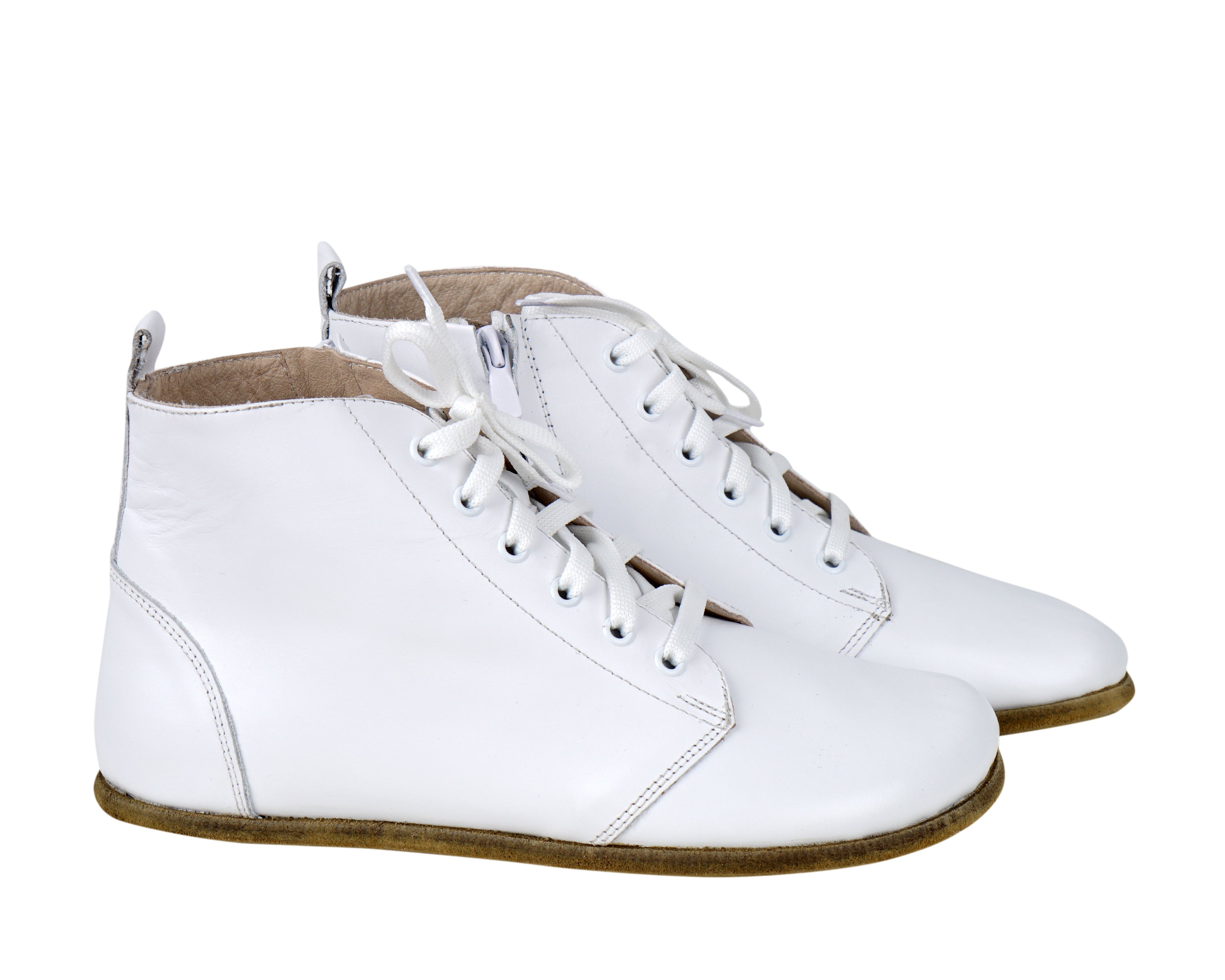 White Short Boots Wide Barefoot Smooth Leather Handmade Shoes