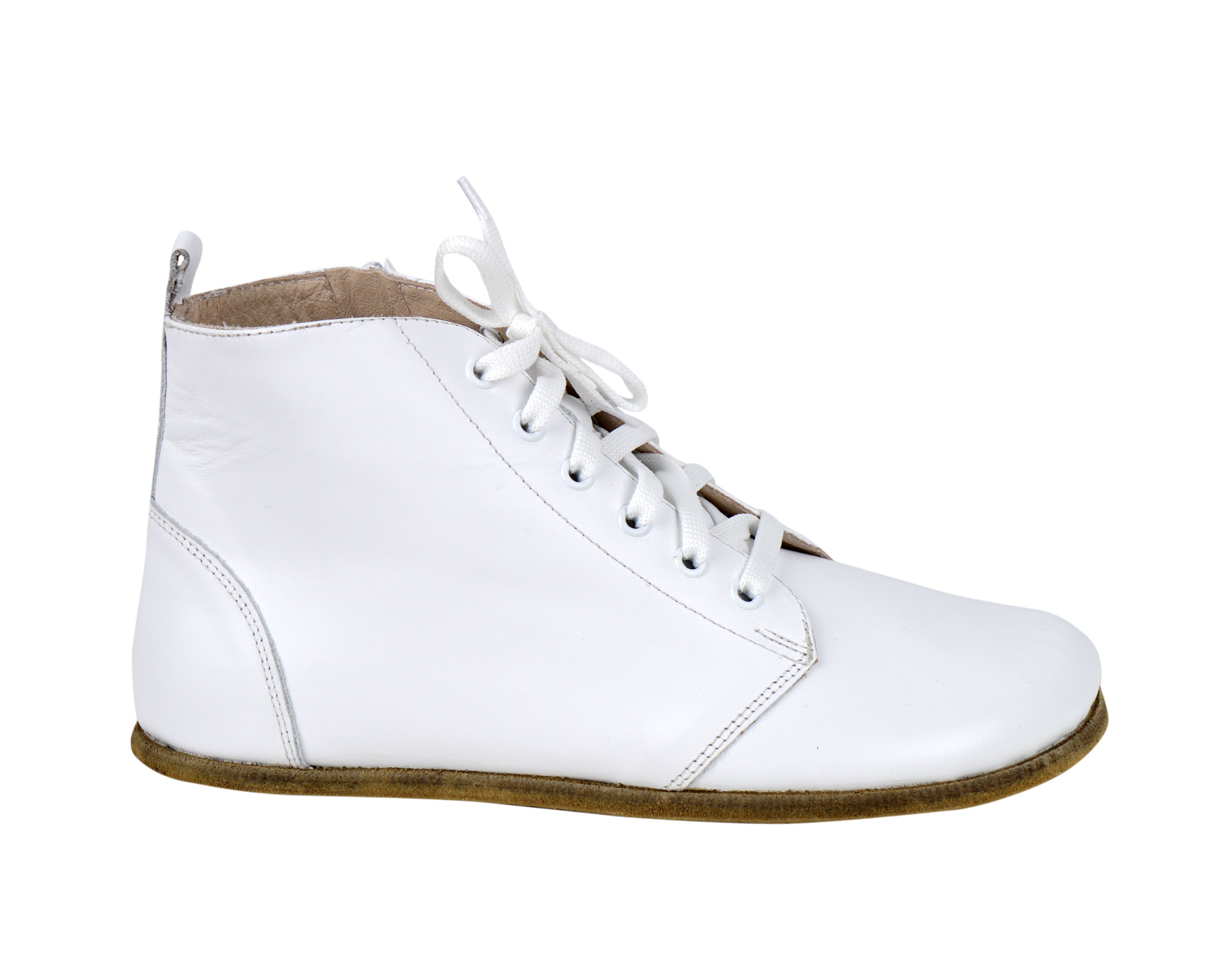 White Short Boots Wide Barefoot Smooth Leather Handmade Shoes