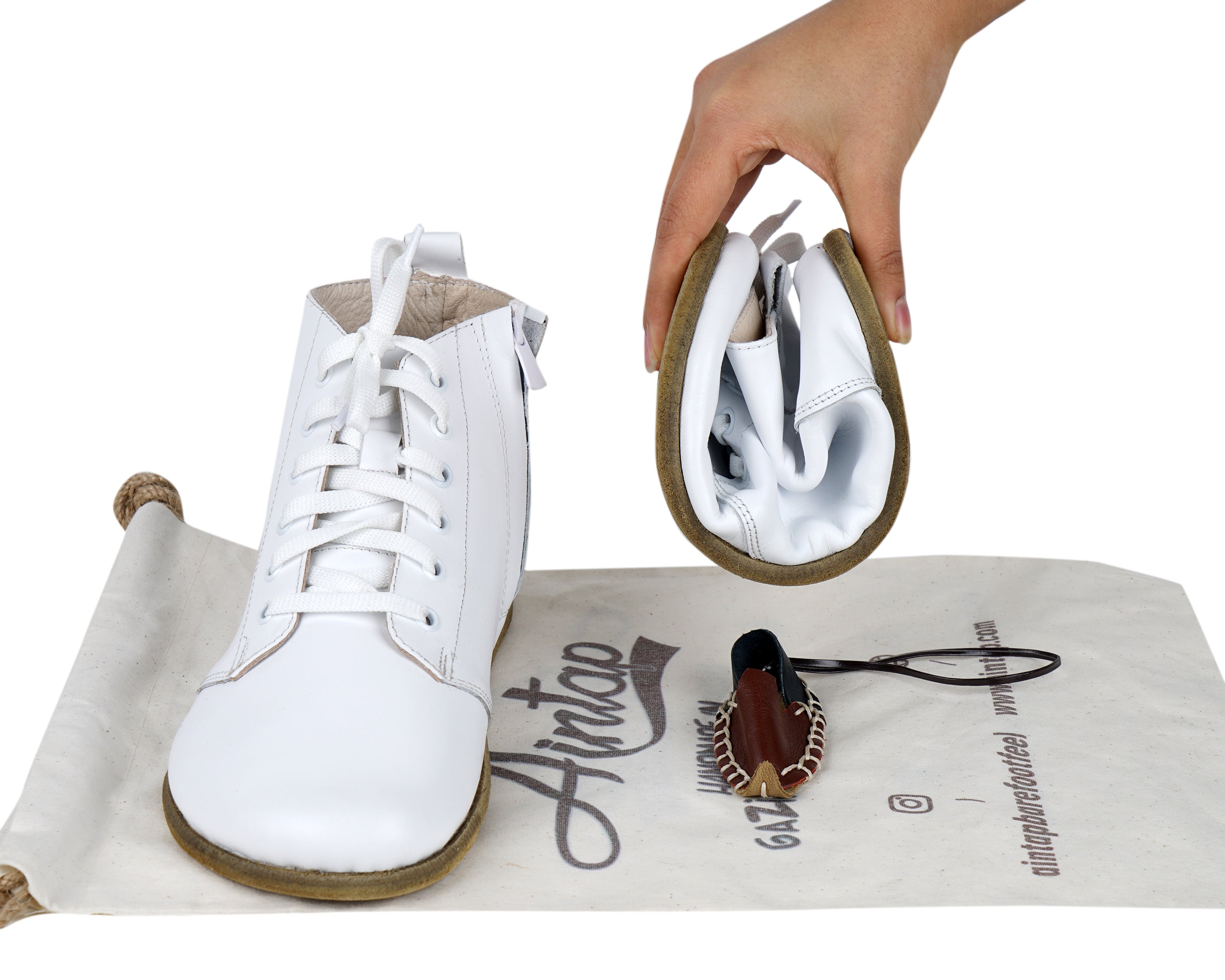 White Short Boots Wide Barefoot Smooth Leather Handmade Shoes 