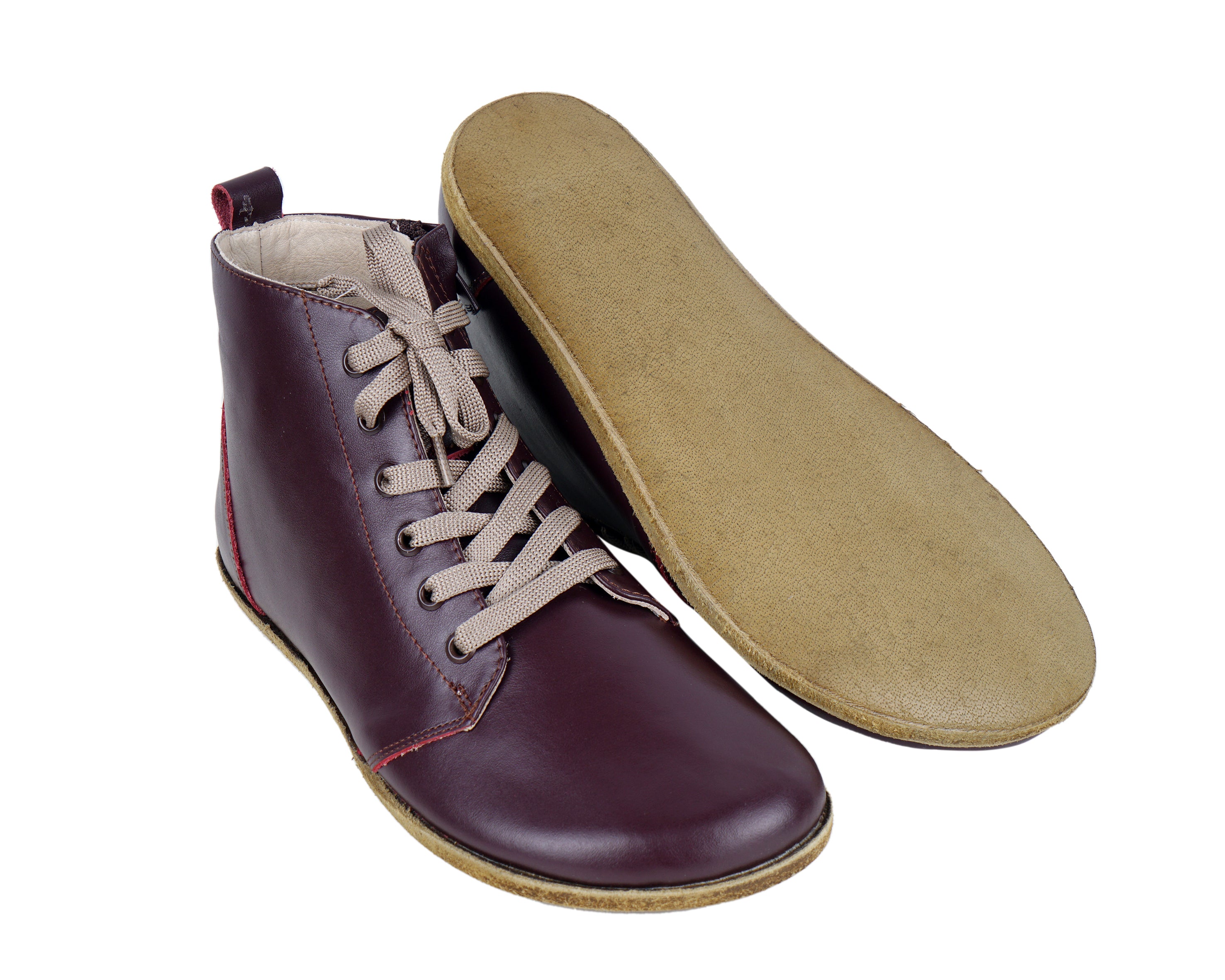 Burgundy Short Boots Wide Barefoot Smooth Leather Handmade Shoes