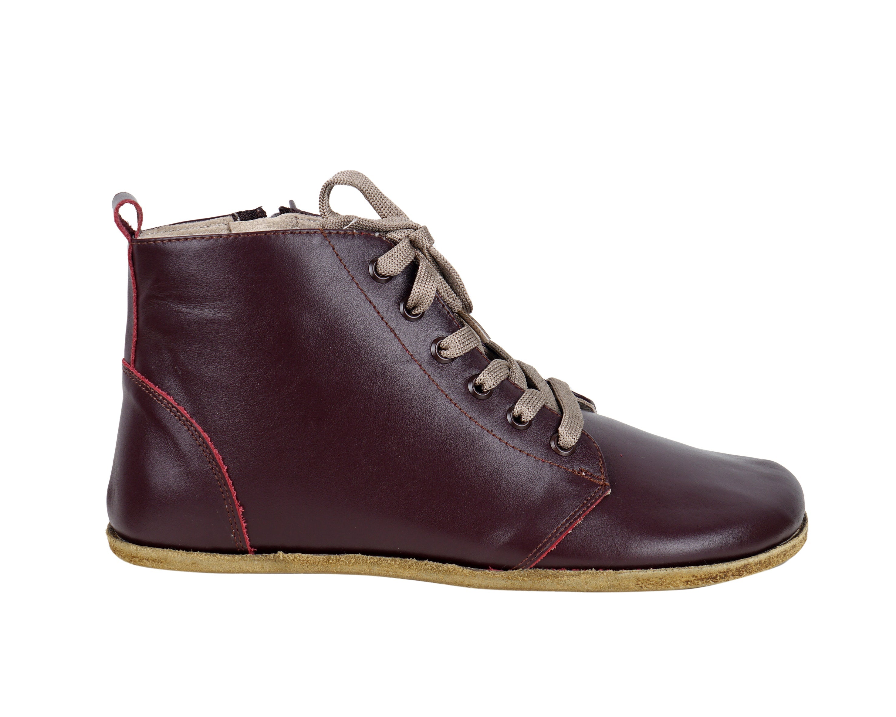 Burgundy Short Boots Wide Barefoot Smooth Leather Handmade Shoes 