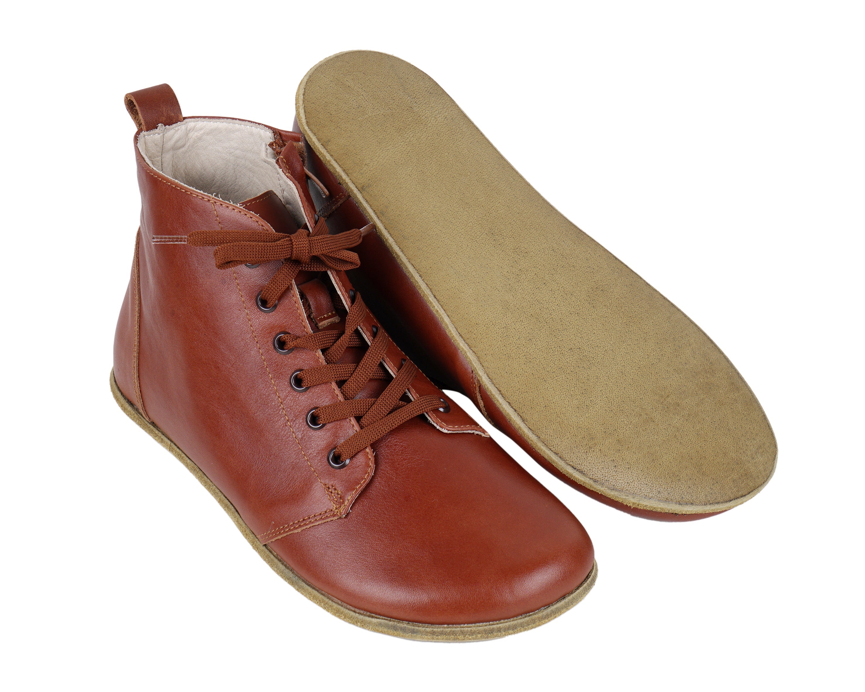 Brown Short Boots Wide Barefoot Smooth Leather Handmade Shoes 