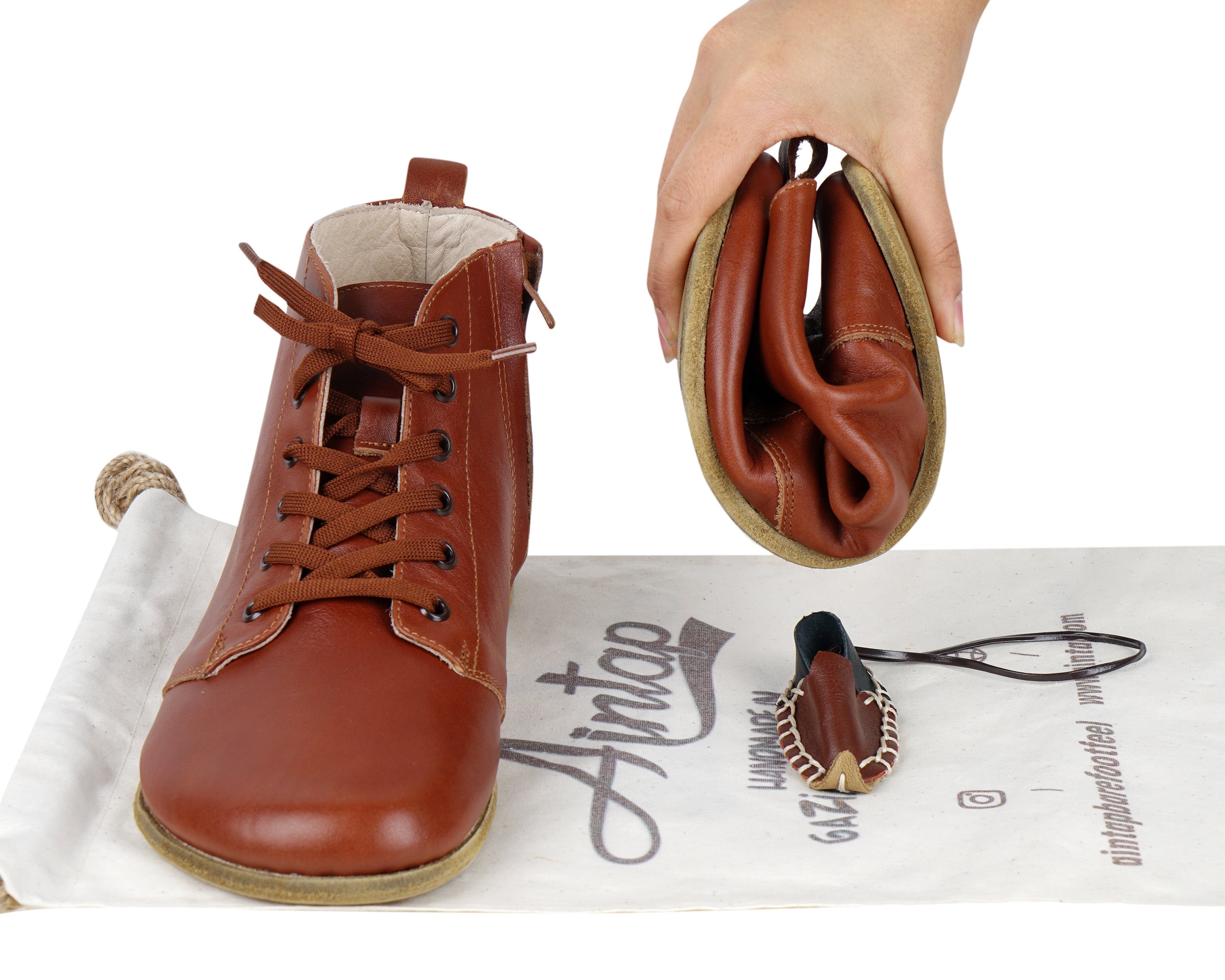 Brown Short Boots Wide Barefoot Smooth Leather Handmade Shoes 