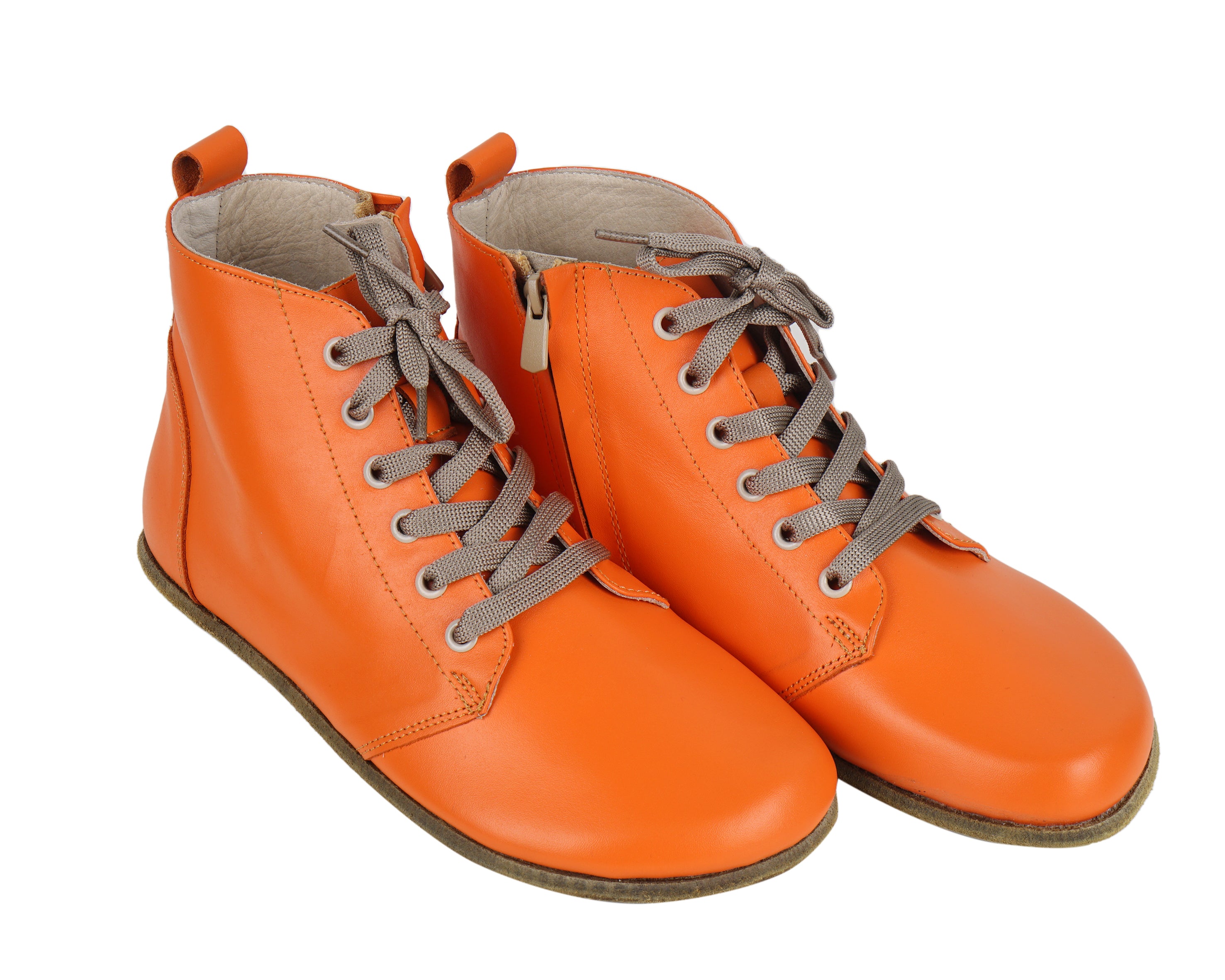 Orange Short Boots Wide Barefoot Smooth Leather Handmade Shoes