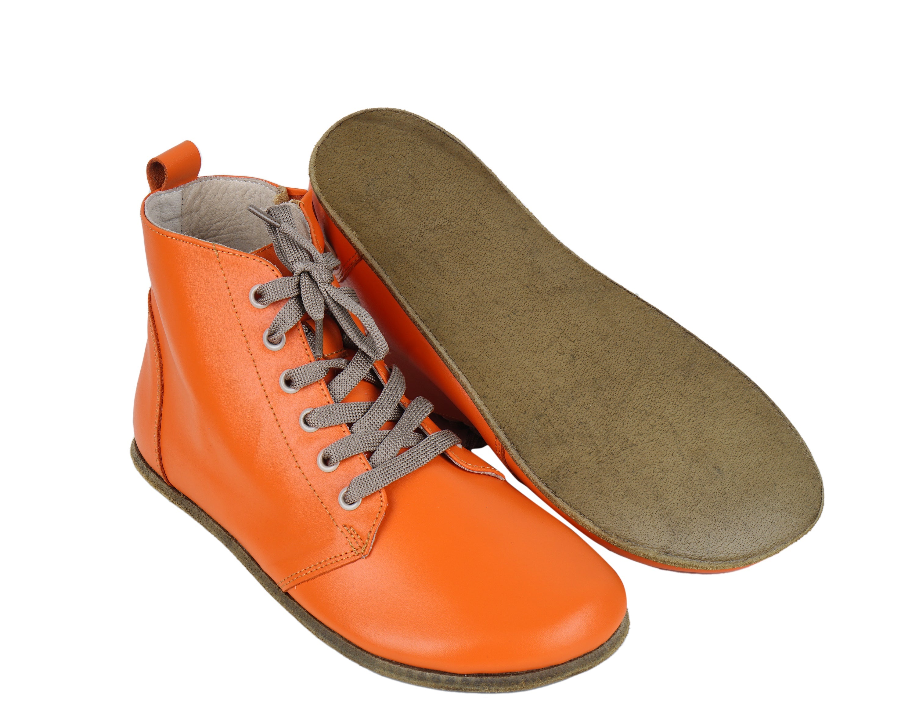 Orange Short Boots Wide Barefoot Smooth Leather Handmade Shoes 