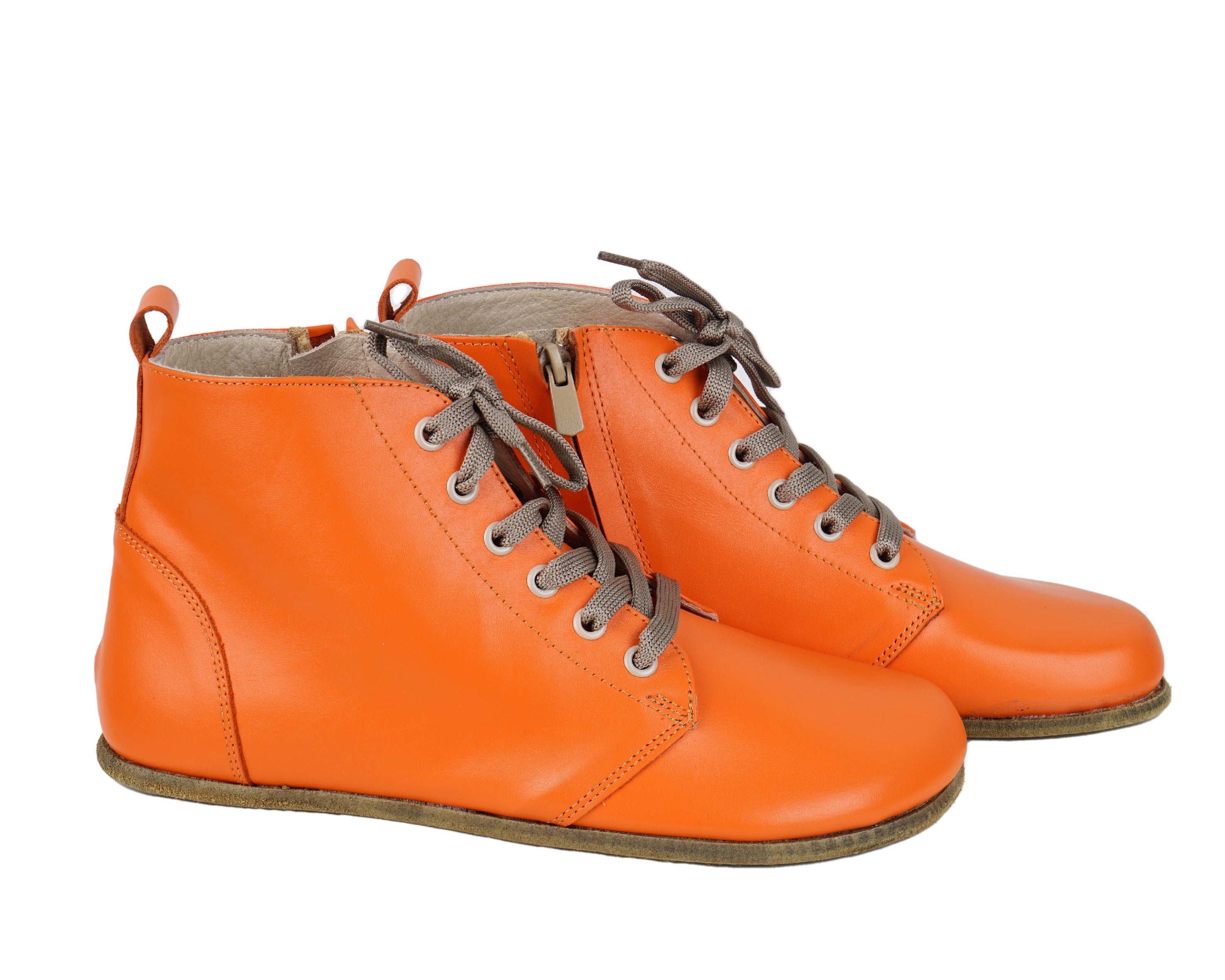 Orange Short Boots Wide Barefoot Smooth Leather Handmade Shoes 