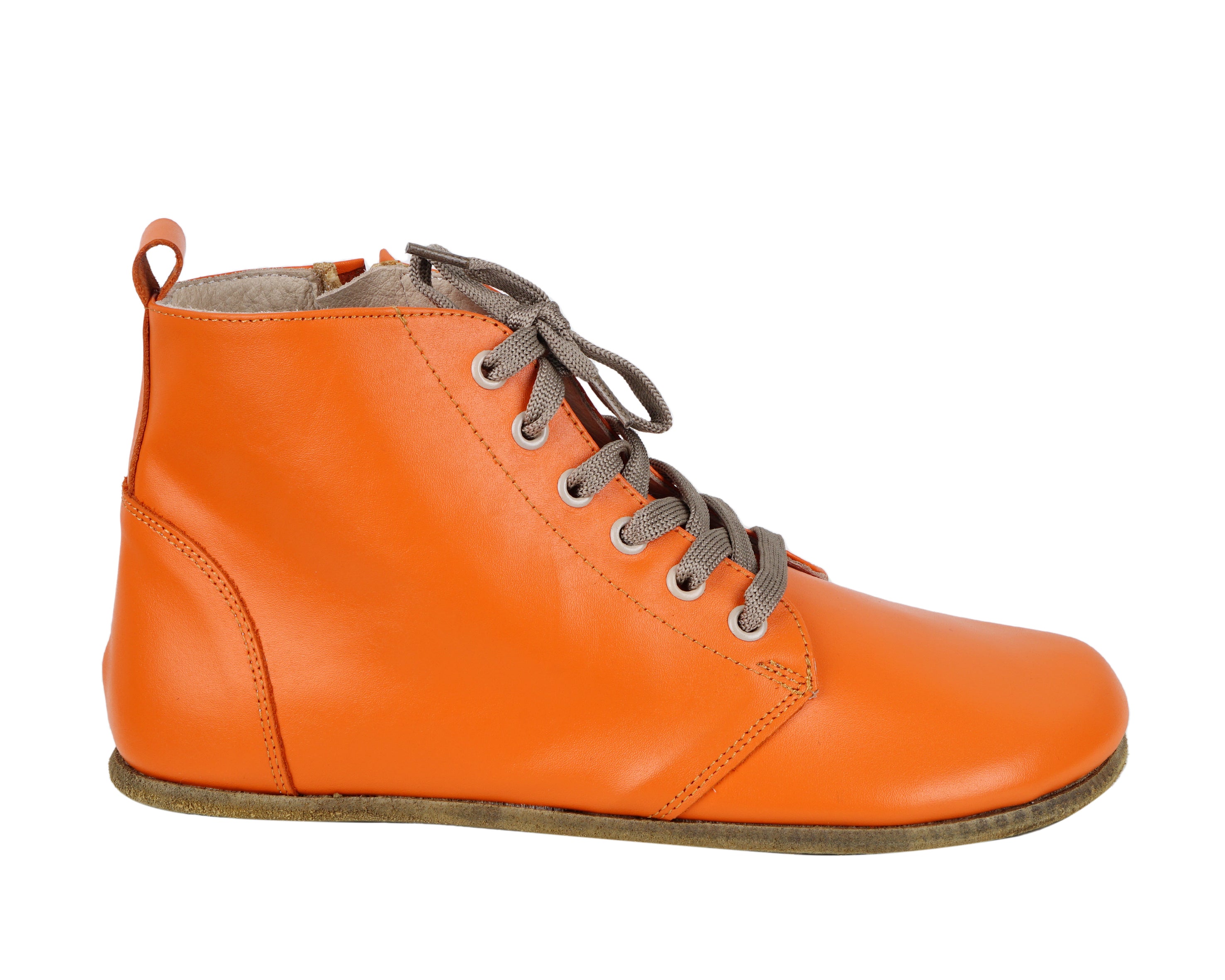 Orange Short Boots Wide Barefoot Smooth Leather Handmade Shoes