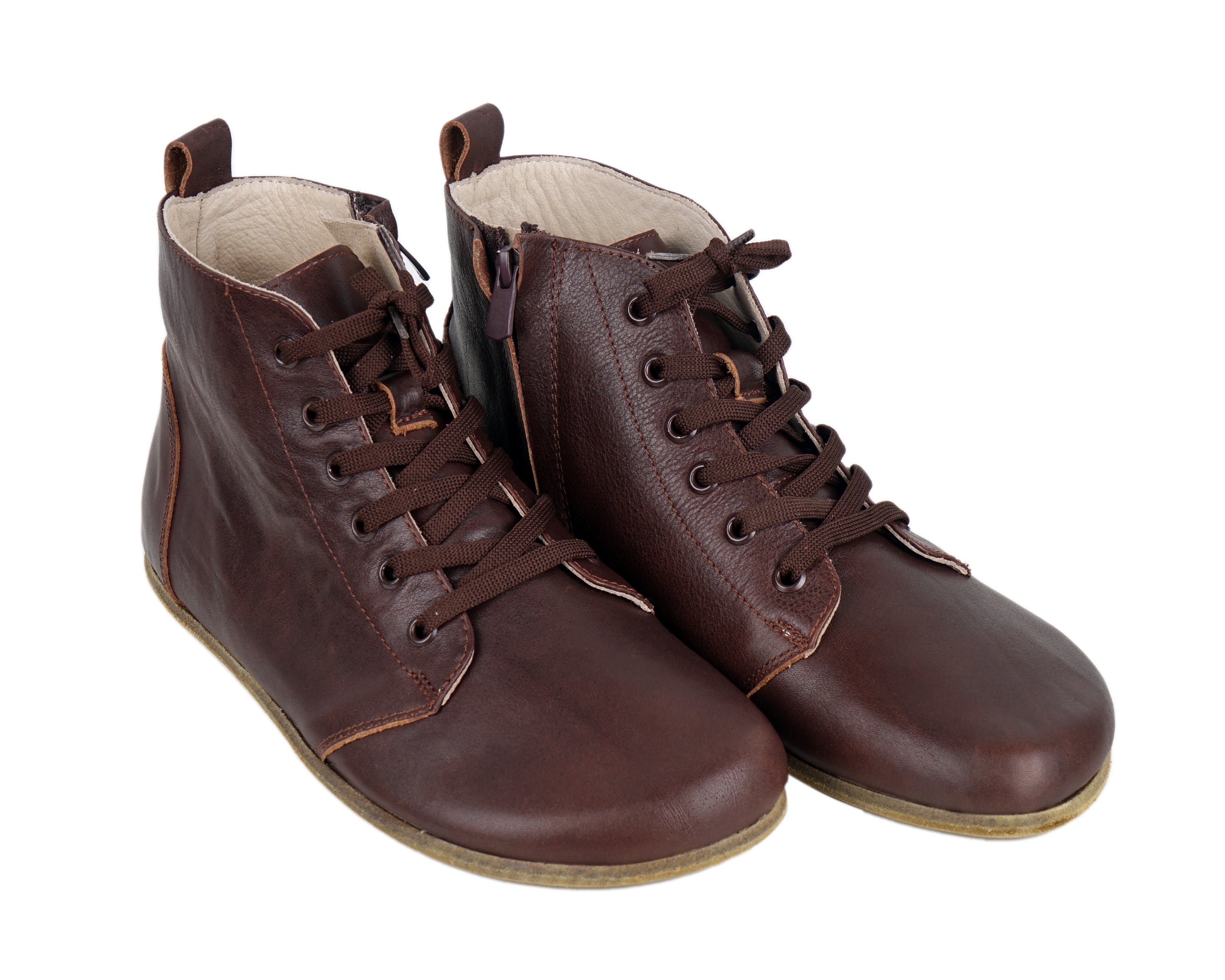 Dark Brown Short Boots Wide Barefoot Smooth Leather Handmade Shoes 