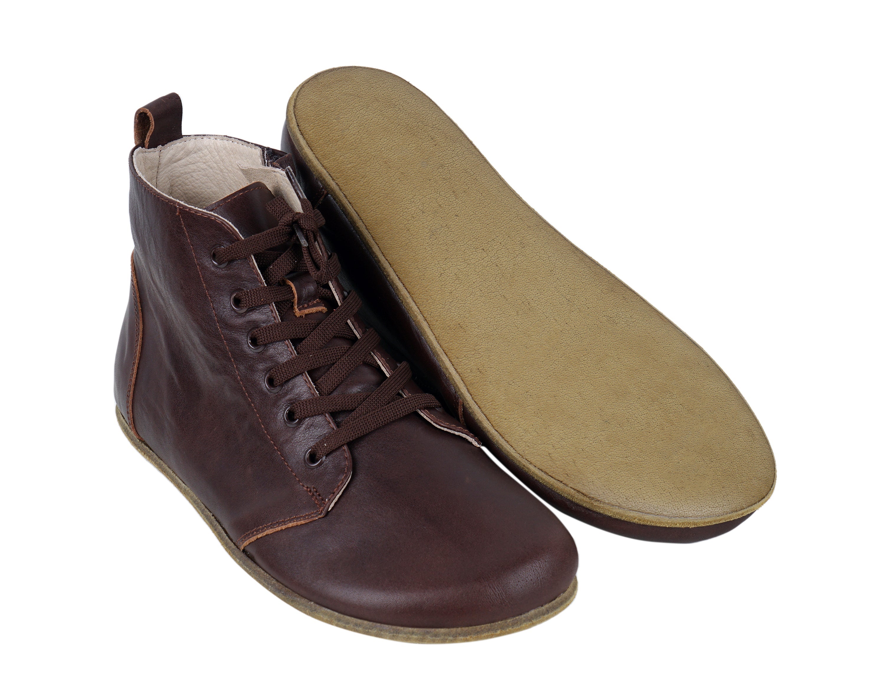 Dark Brown Short Boots Wide Barefoot Smooth Leather Handmade Shoes 