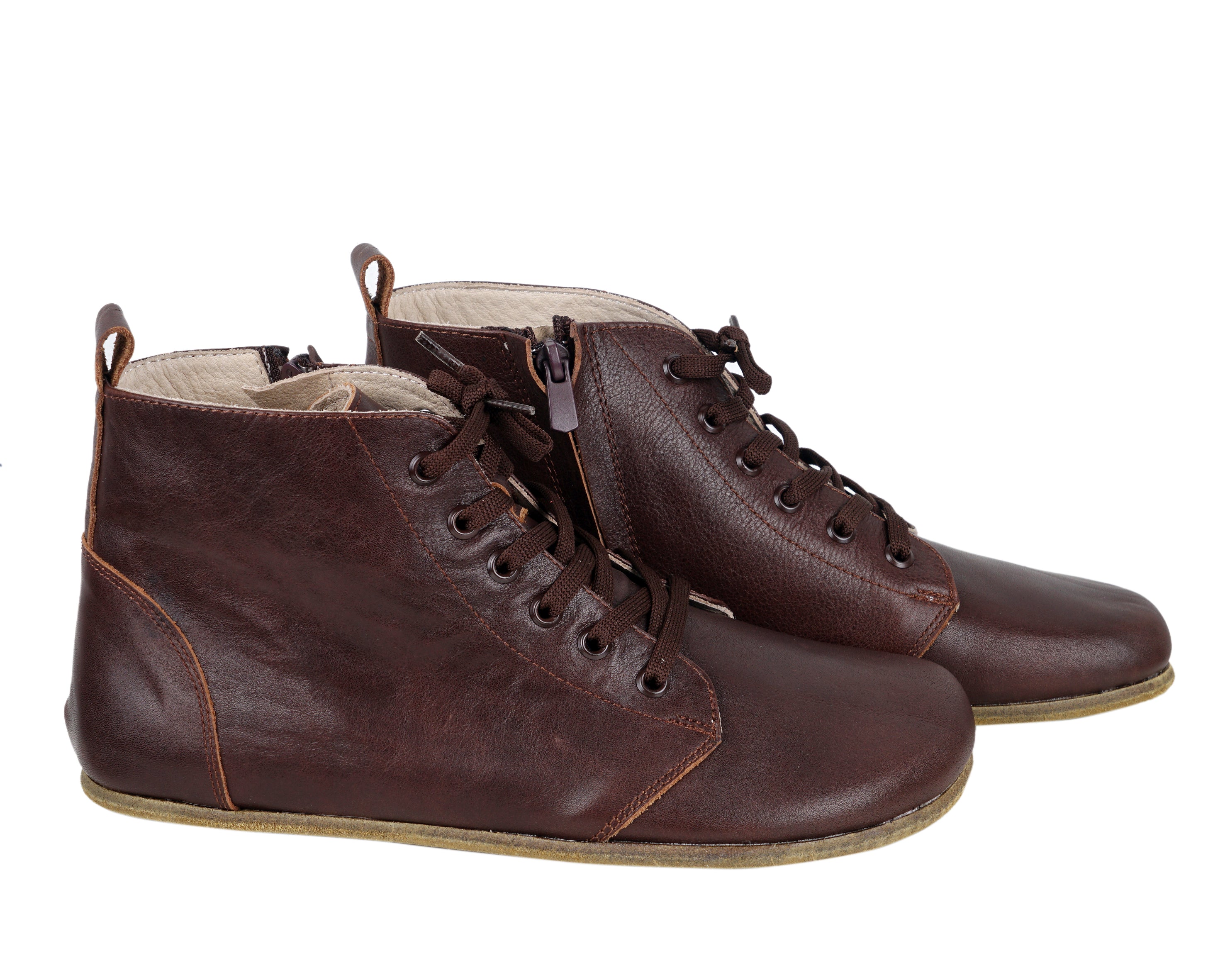 Dark Brown Short Boots Wide Barefoot Smooth Leather Handmade Shoes 