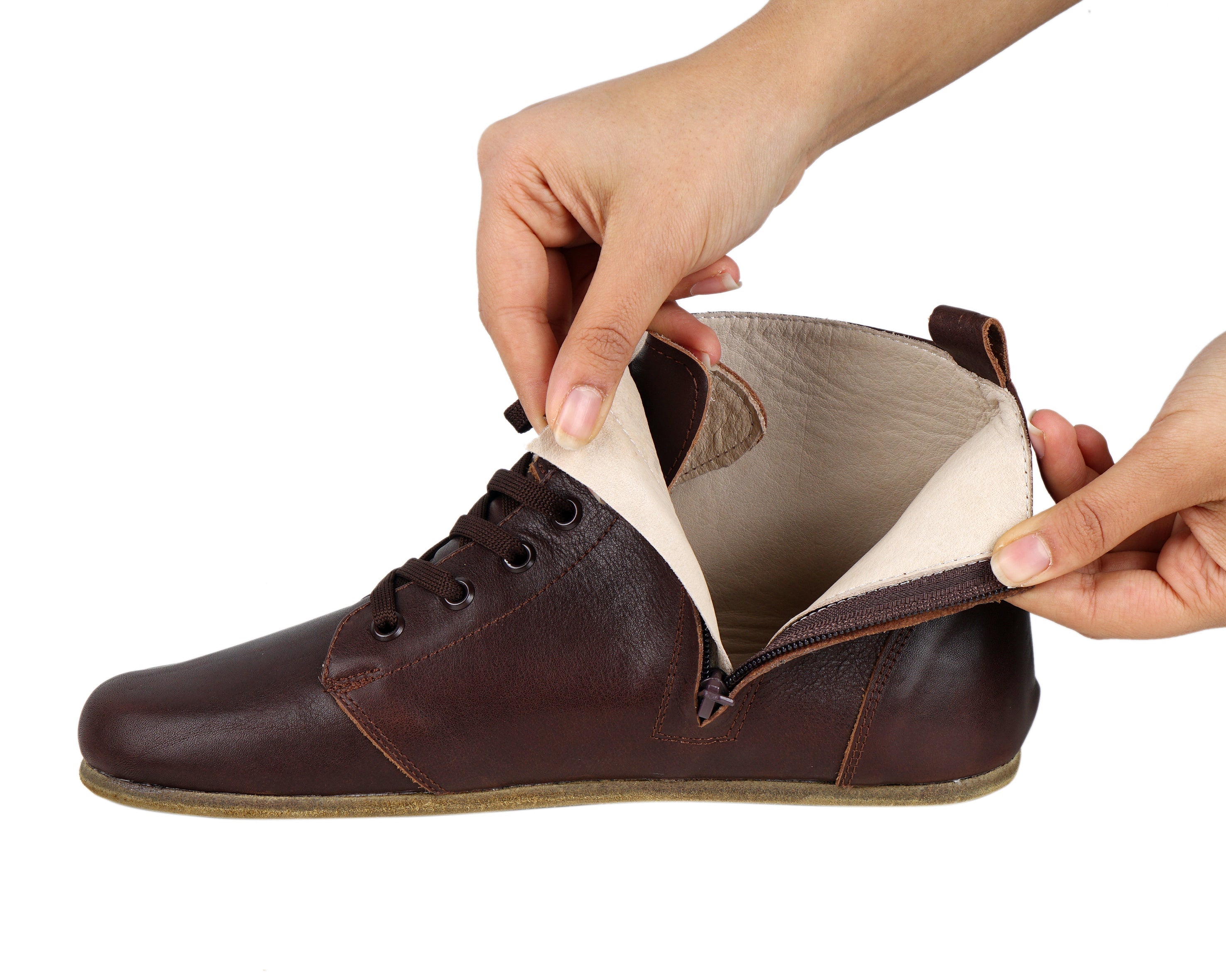 Dark Brown Short Boots Wide Barefoot Smooth Leather Handmade Shoes 