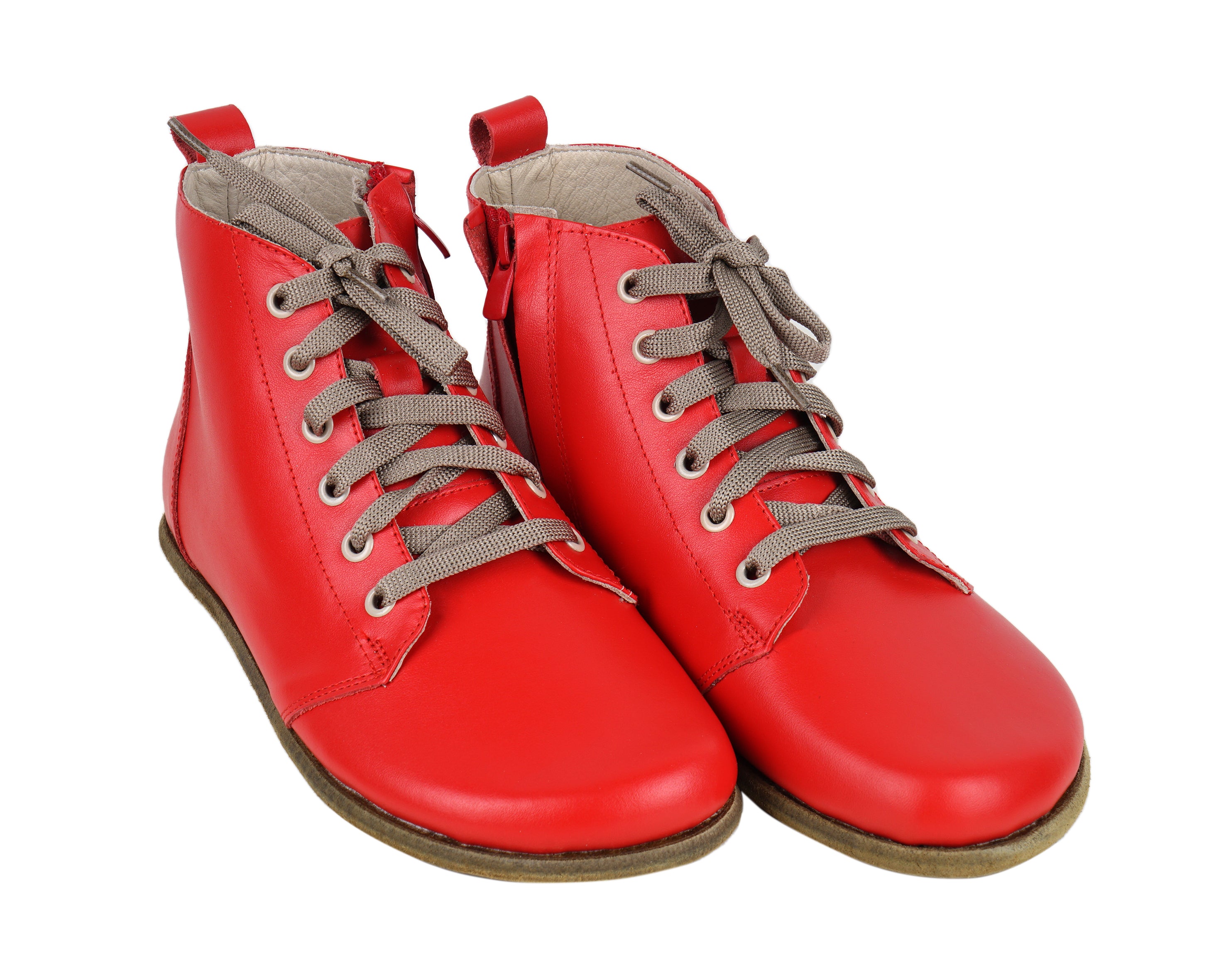 Red Short Boots Wide Barefoot Smooth Leather Handmade Shoes