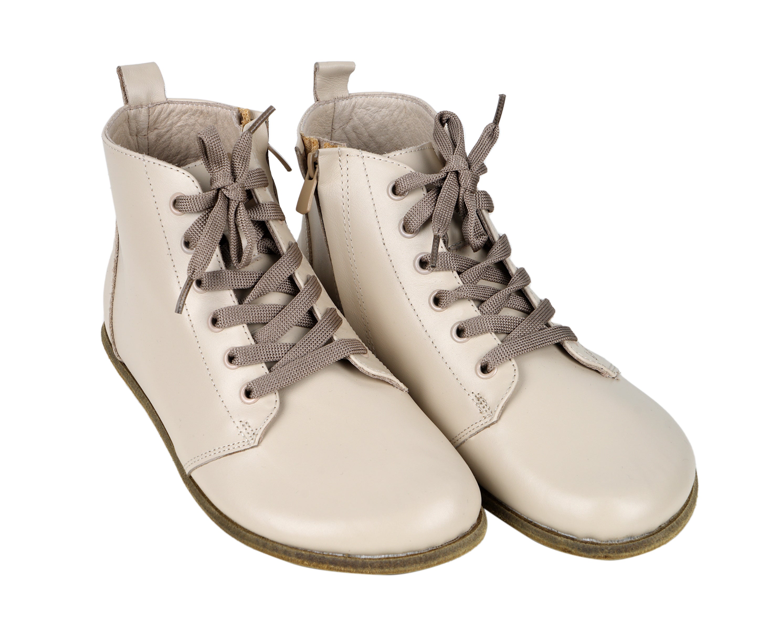 Cream Short Boots Wide Barefoot Smooth Leather Handmade Shoes 