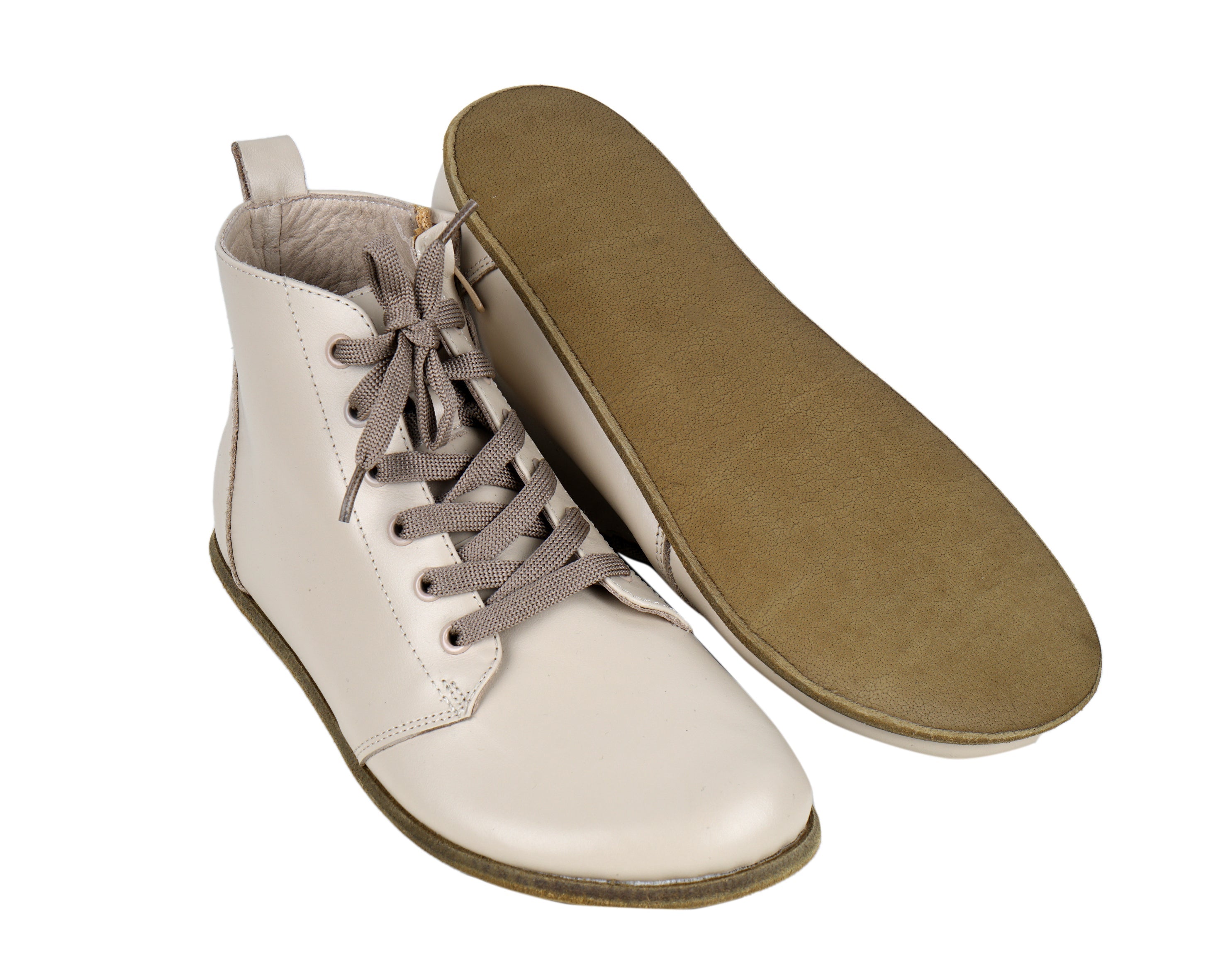 Cream Short Boots Wide Barefoot Smooth Leather Handmade Shoes 