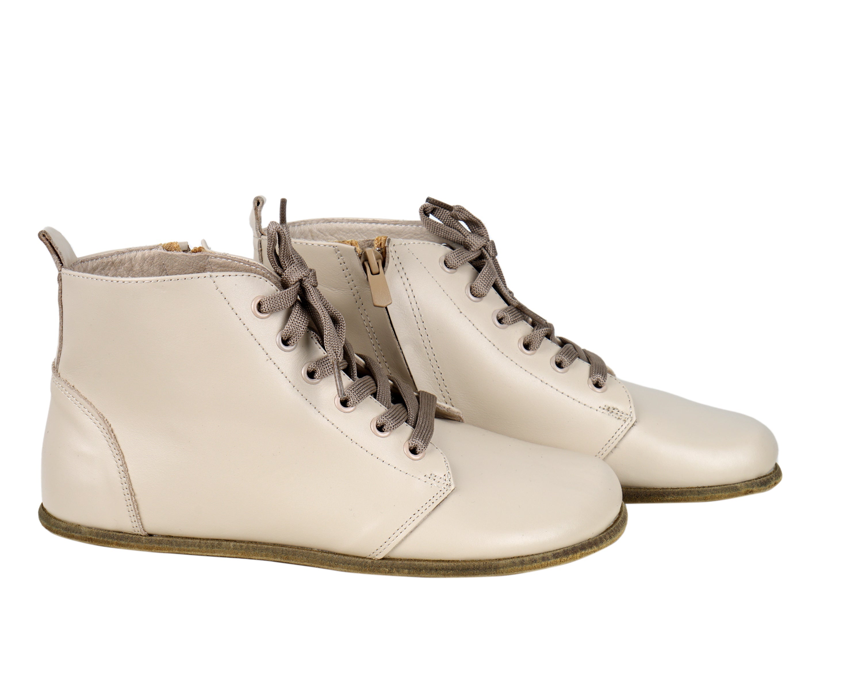 Cream Short Boots Wide Barefoot Smooth Leather Handmade Shoes 