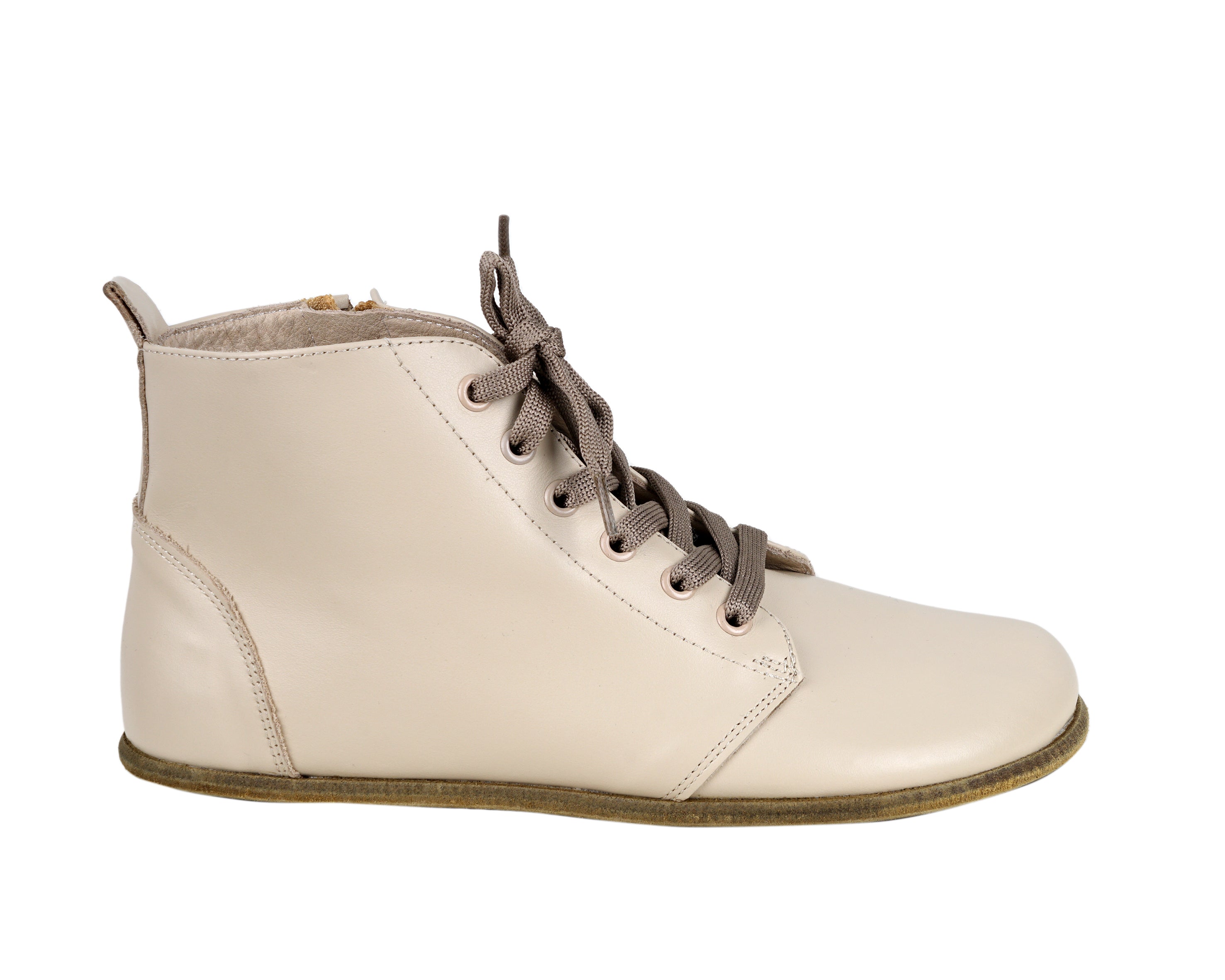 Cream Short Boots Wide Barefoot Smooth Leather Handmade Shoes 