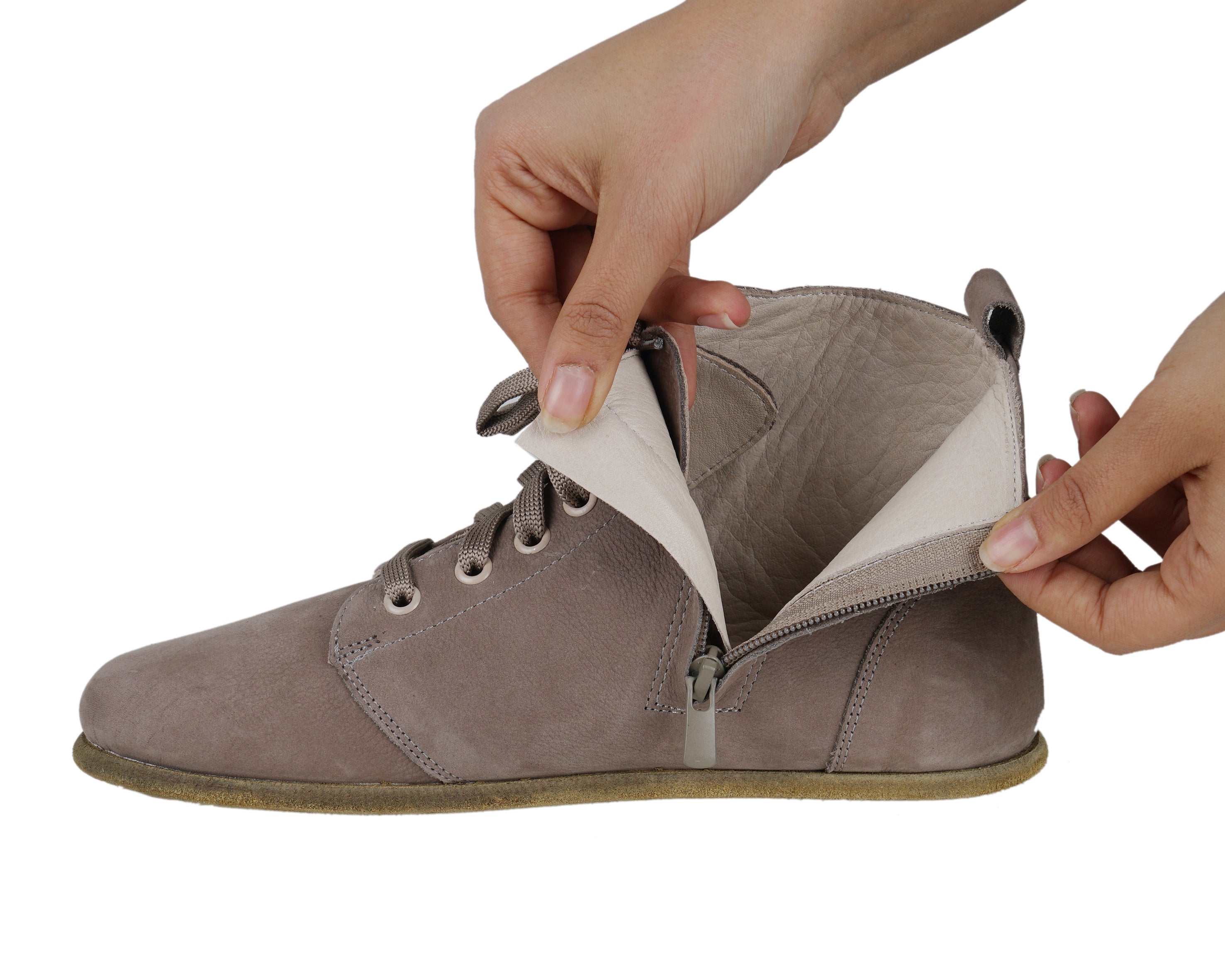 Smoked Short Boots Wide Barefoot Nubuck Leather Handmade Shoes 