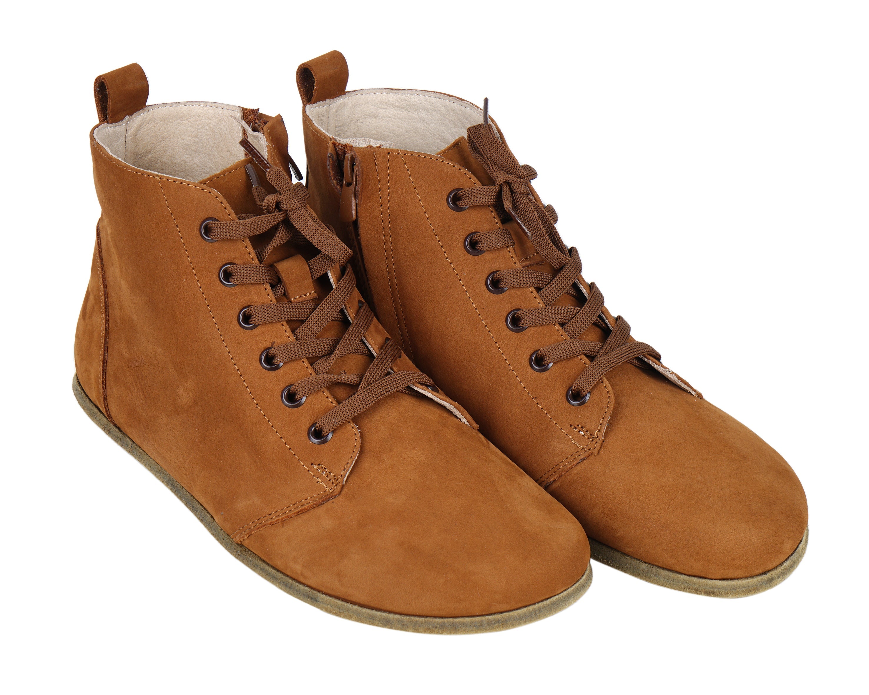 Tan Short Boots Wide Barefoot Nubuck Leather Handmade Shoes 