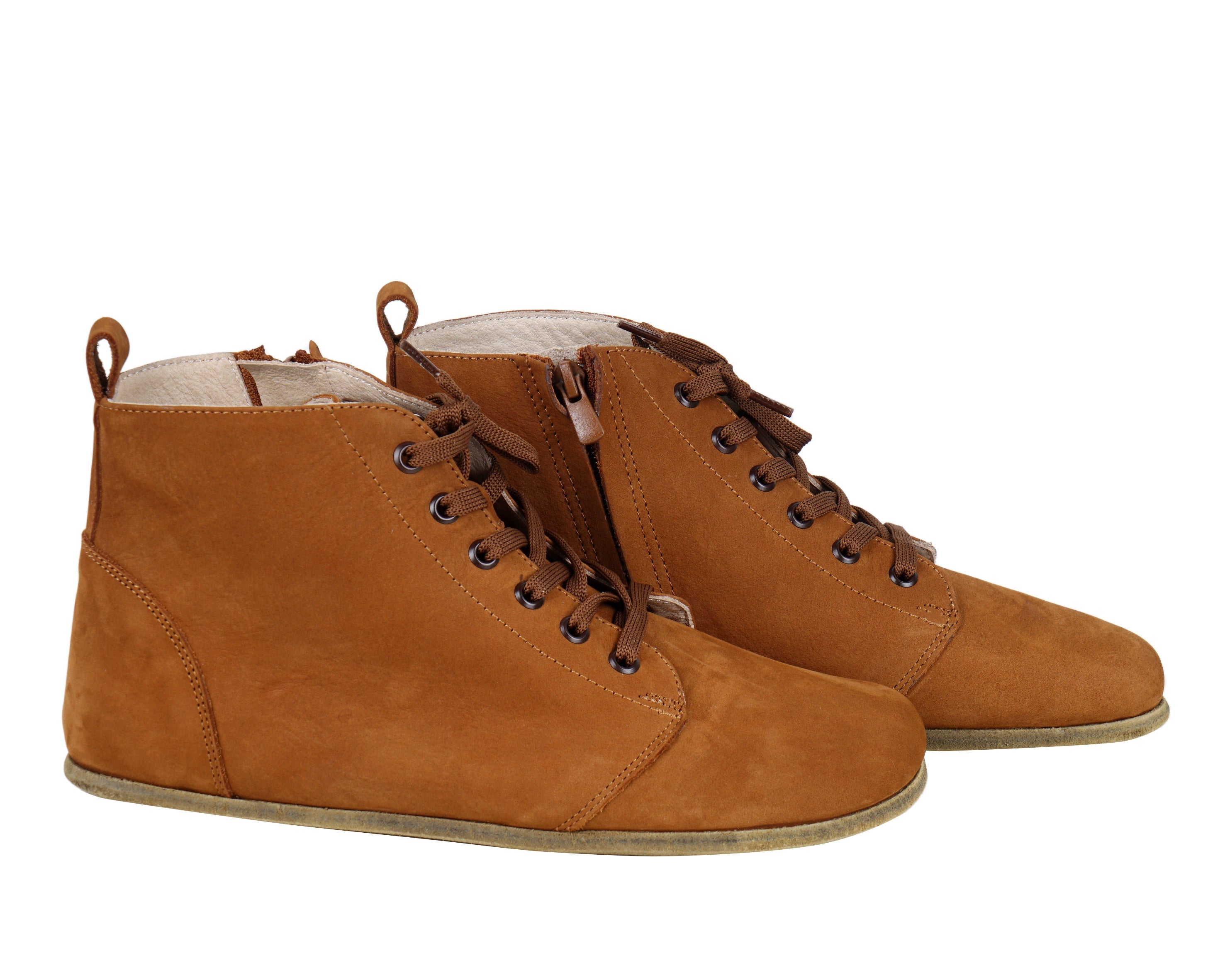 Tan Short Boots Wide Barefoot Nubuck Leather Handmade Shoes 
