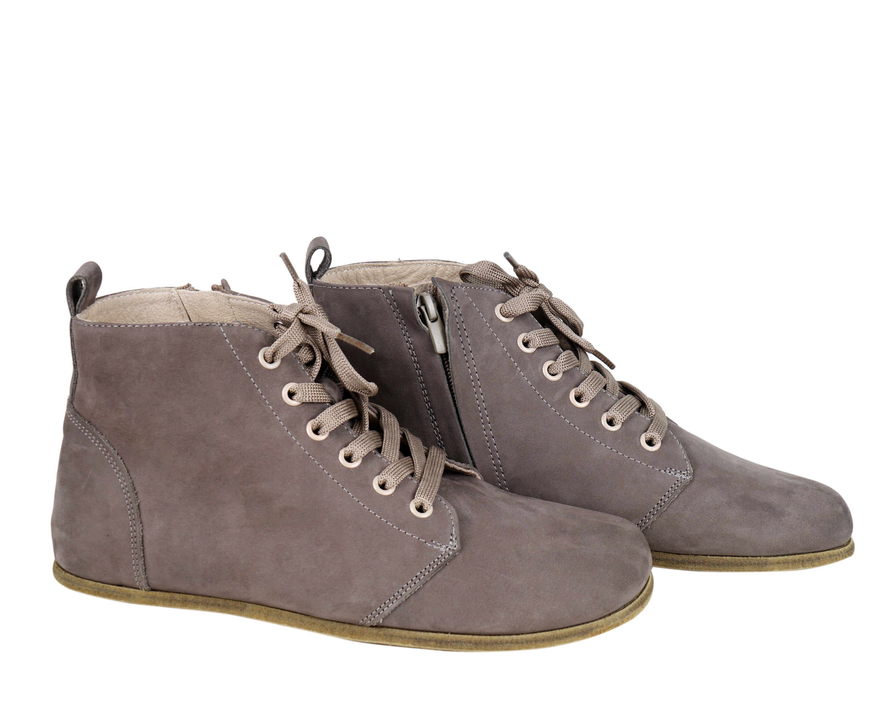 Gray Short Boots Wide Barefoot Nubuck Leather Handmade Shoesl