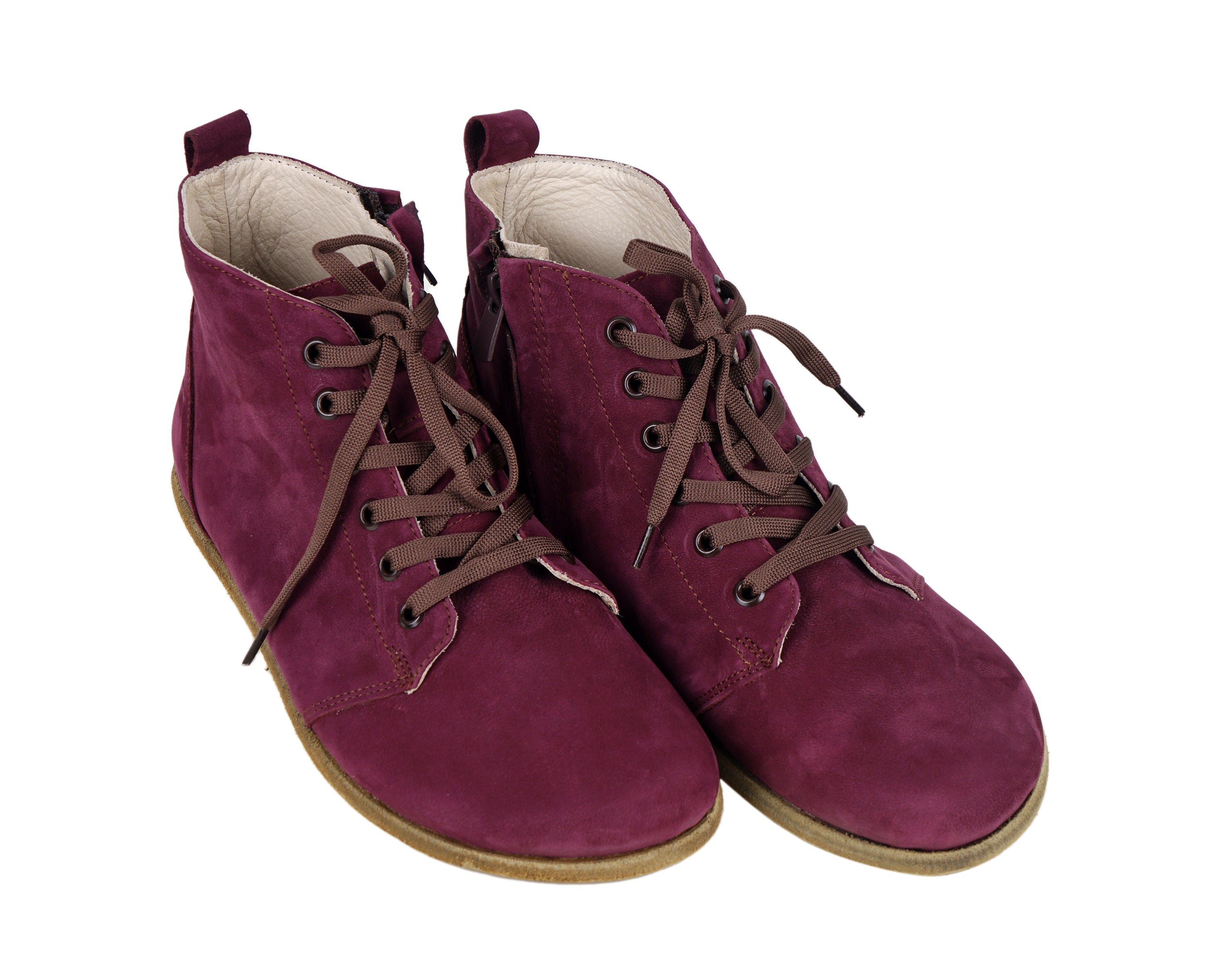 Burgundy Short Boots Wide Barefoot Nubuck Leather Handmade Shoesl 
