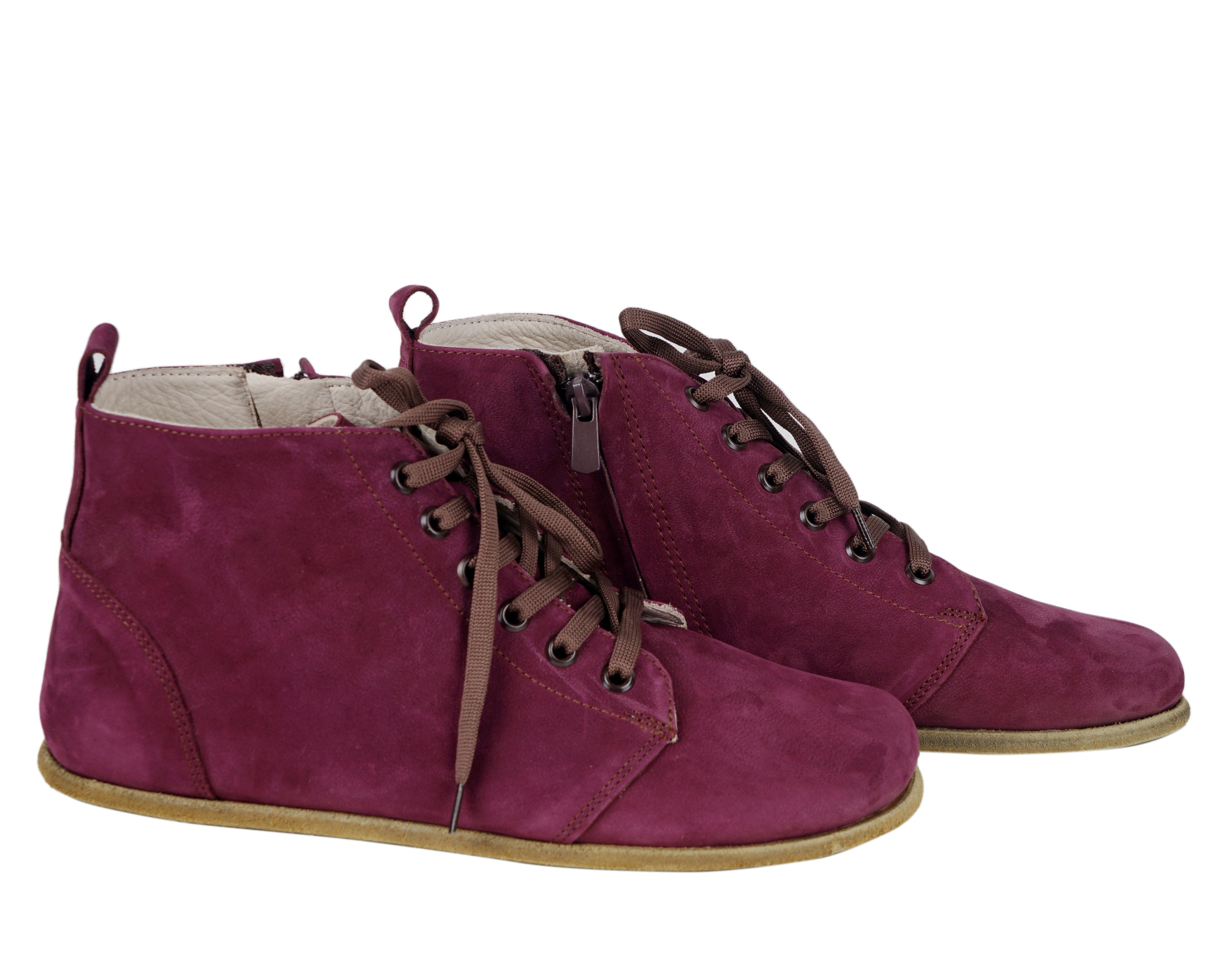 Burgundy Short Boots Wide Barefoot Nubuck Leather Handmade Shoesl 