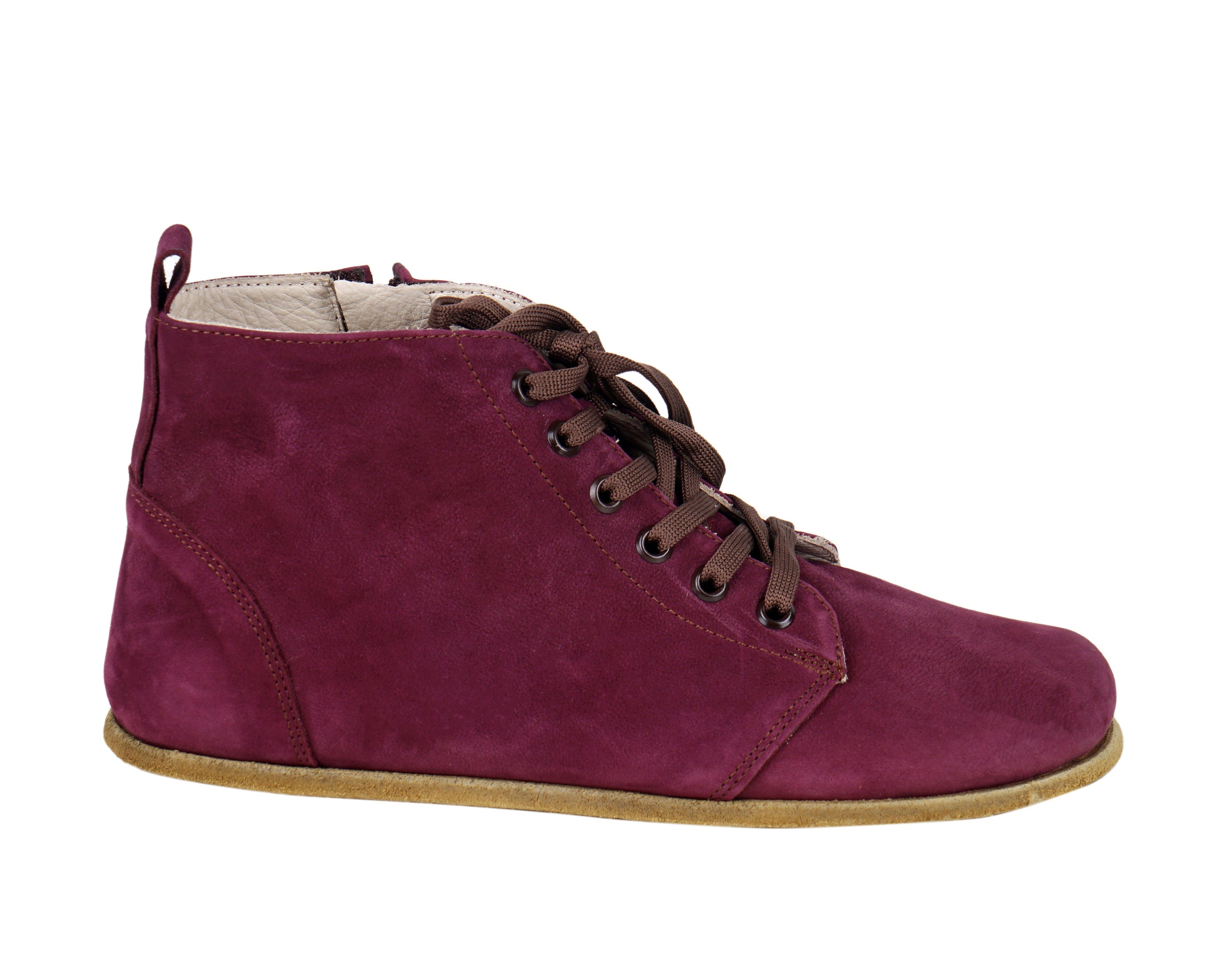 Burgundy Short Boots Wide Barefoot Nubuck Leather Handmade Shoesl 