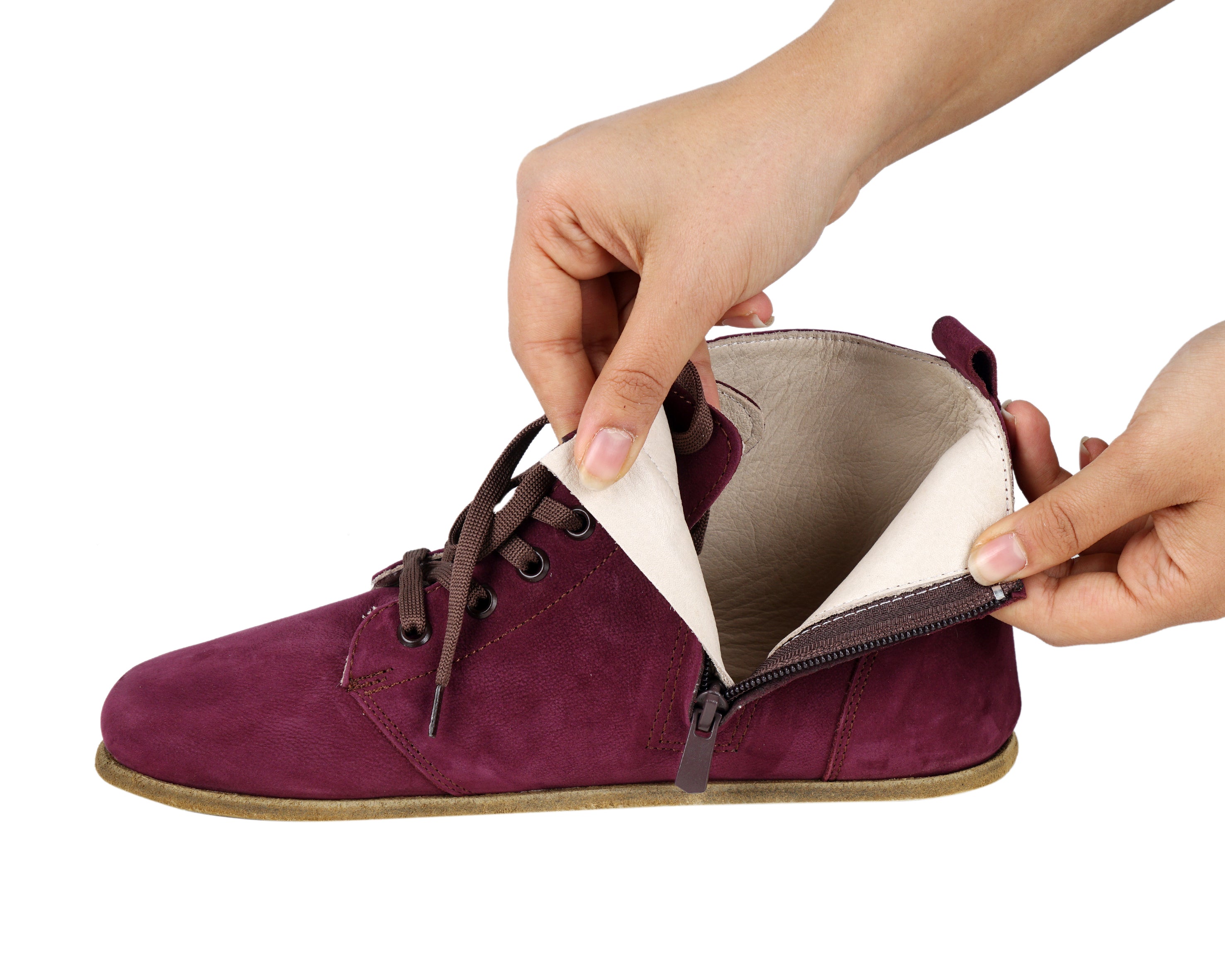 Burgundy Short Boots Wide Barefoot Nubuck Leather Handmade Shoesl 