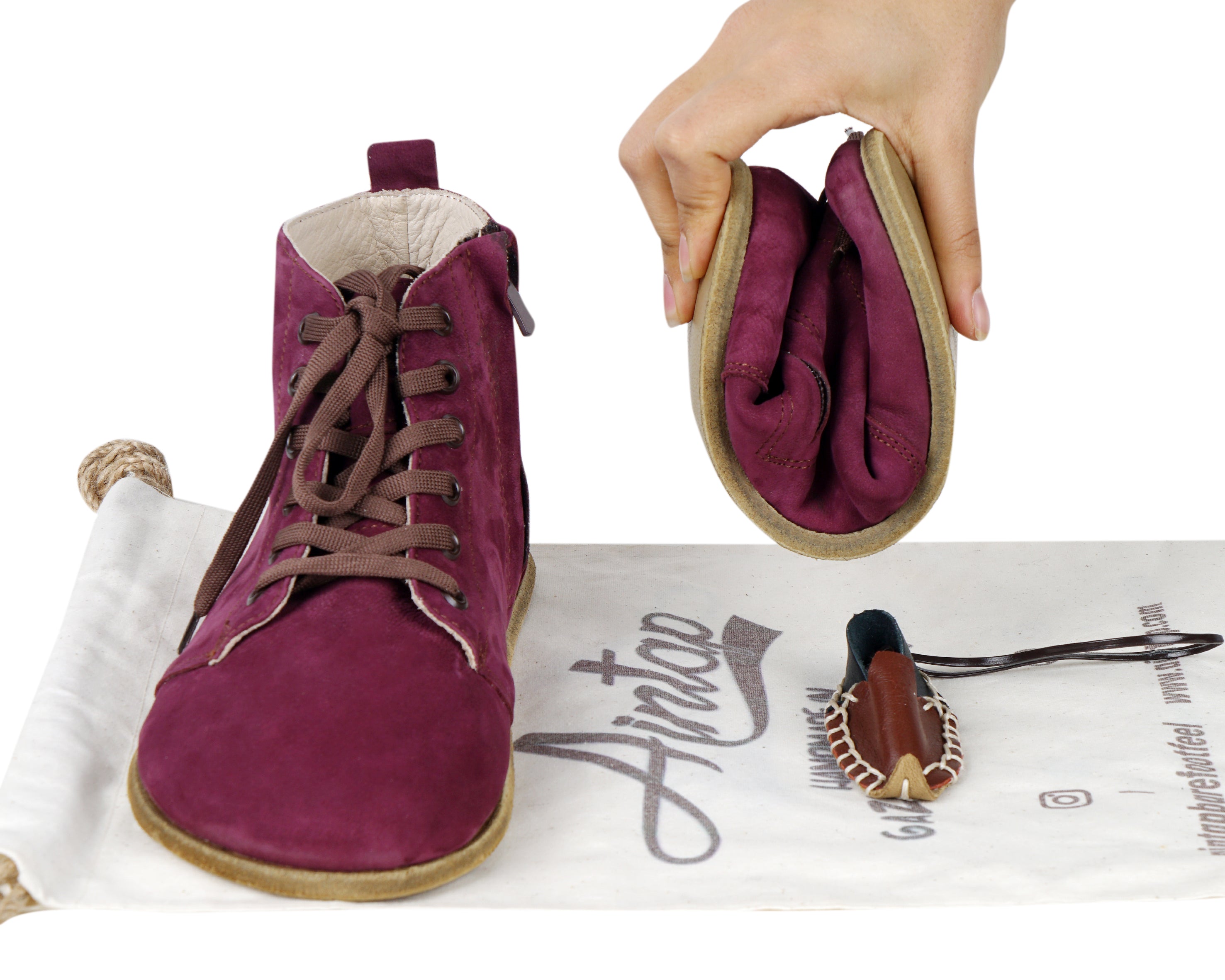 Burgundy Short Boots Wide Barefoot Nubuck Leather Handmade Shoesl 