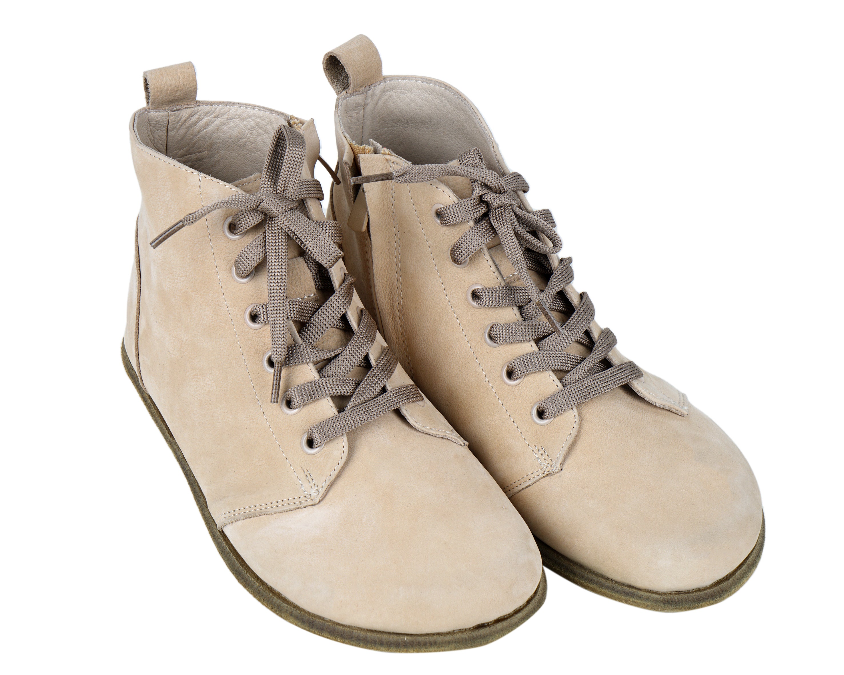 Cream Short Boots Wide Barefoot Nubuck Leather Handmade Shoes