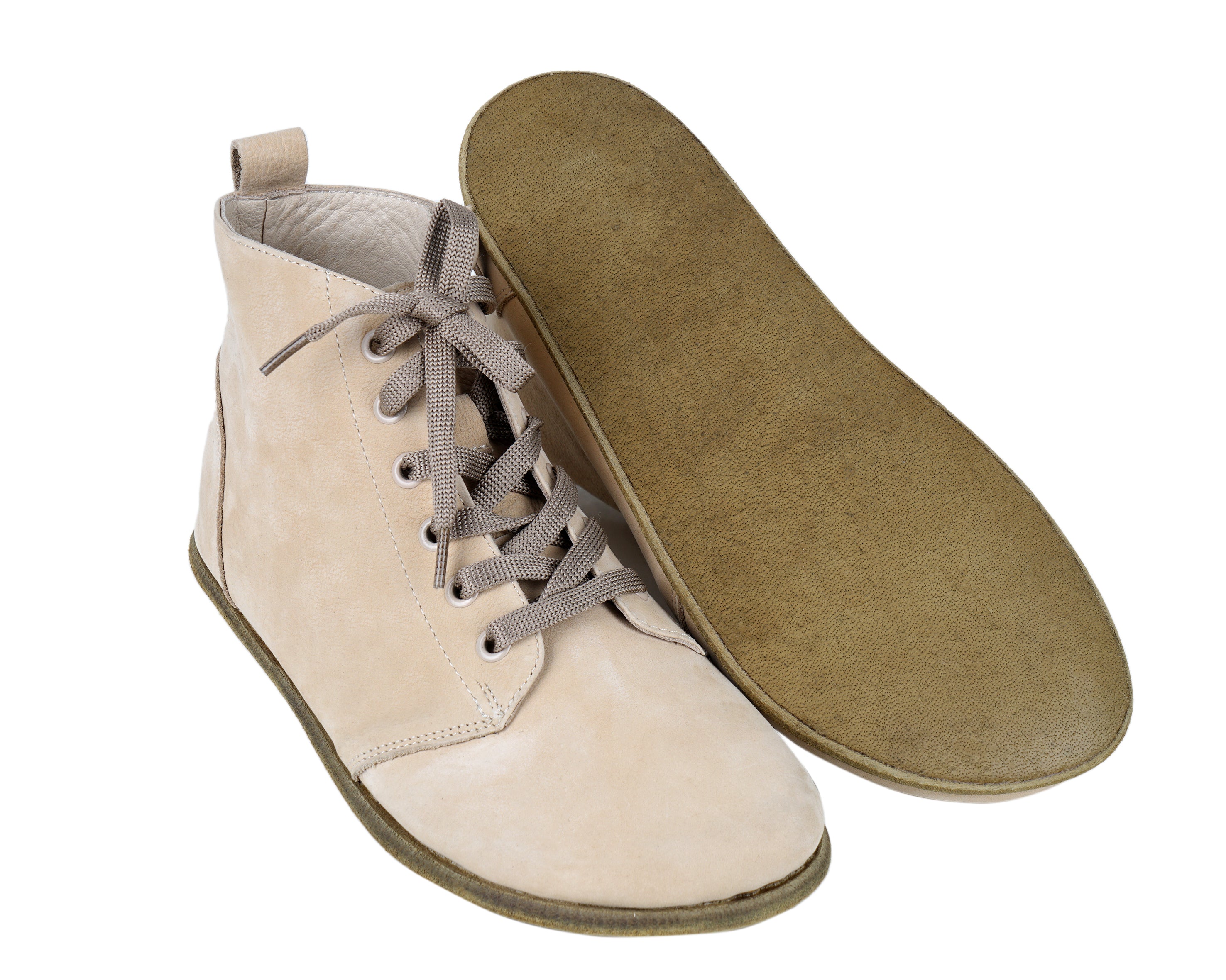 Cream Short Boots Wide Barefoot Nubuck Leather Handmade Shoes