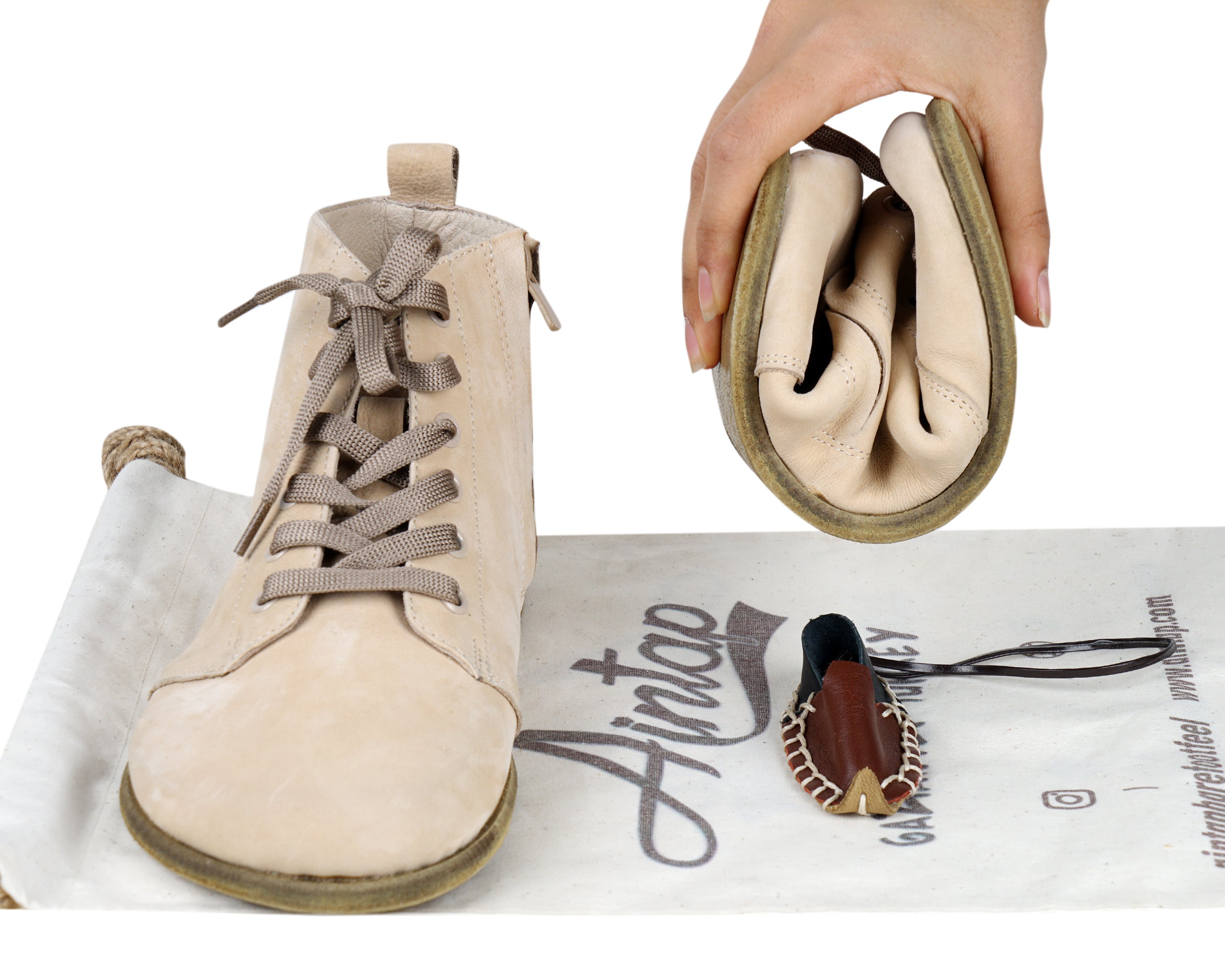 Cream Short Boots Wide Barefoot Nubuck Leather Handmade Shoes 
