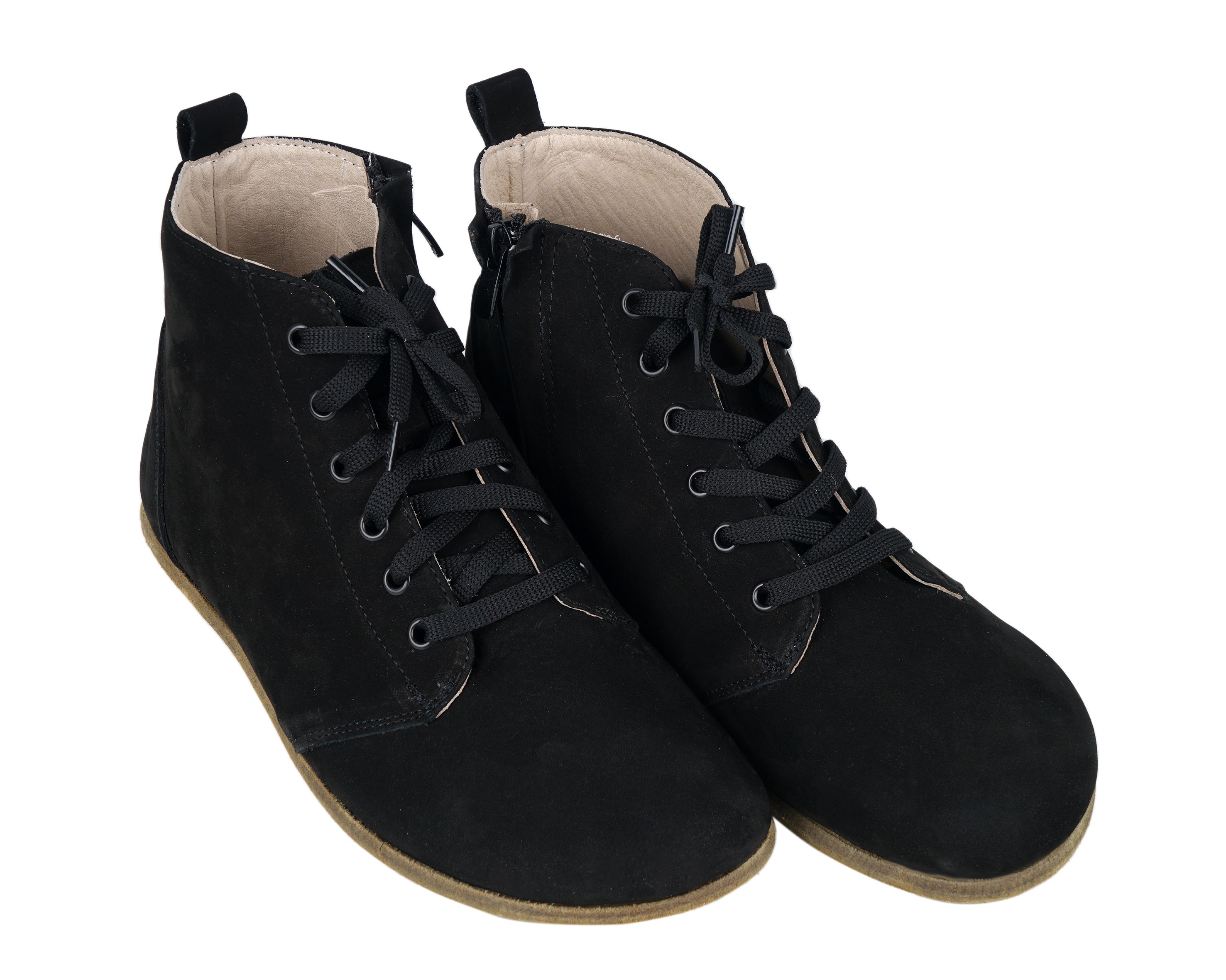Black Short Boots Wide Barefoot Nubuck Leather Handmade Shoes