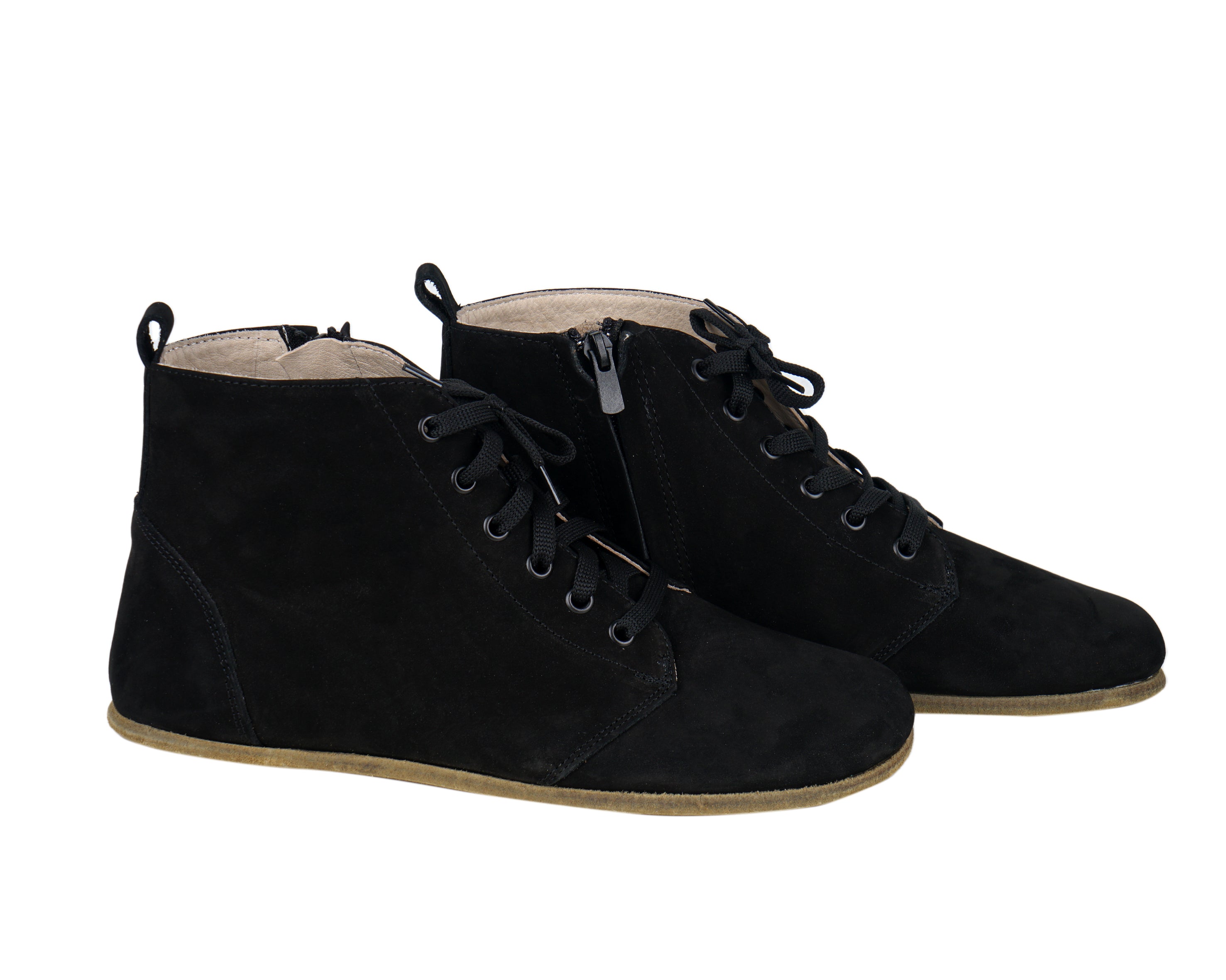 Black Short Boots Wide Barefoot Nubuck Leather Handmade Shoes Short Boots Leather Outsole